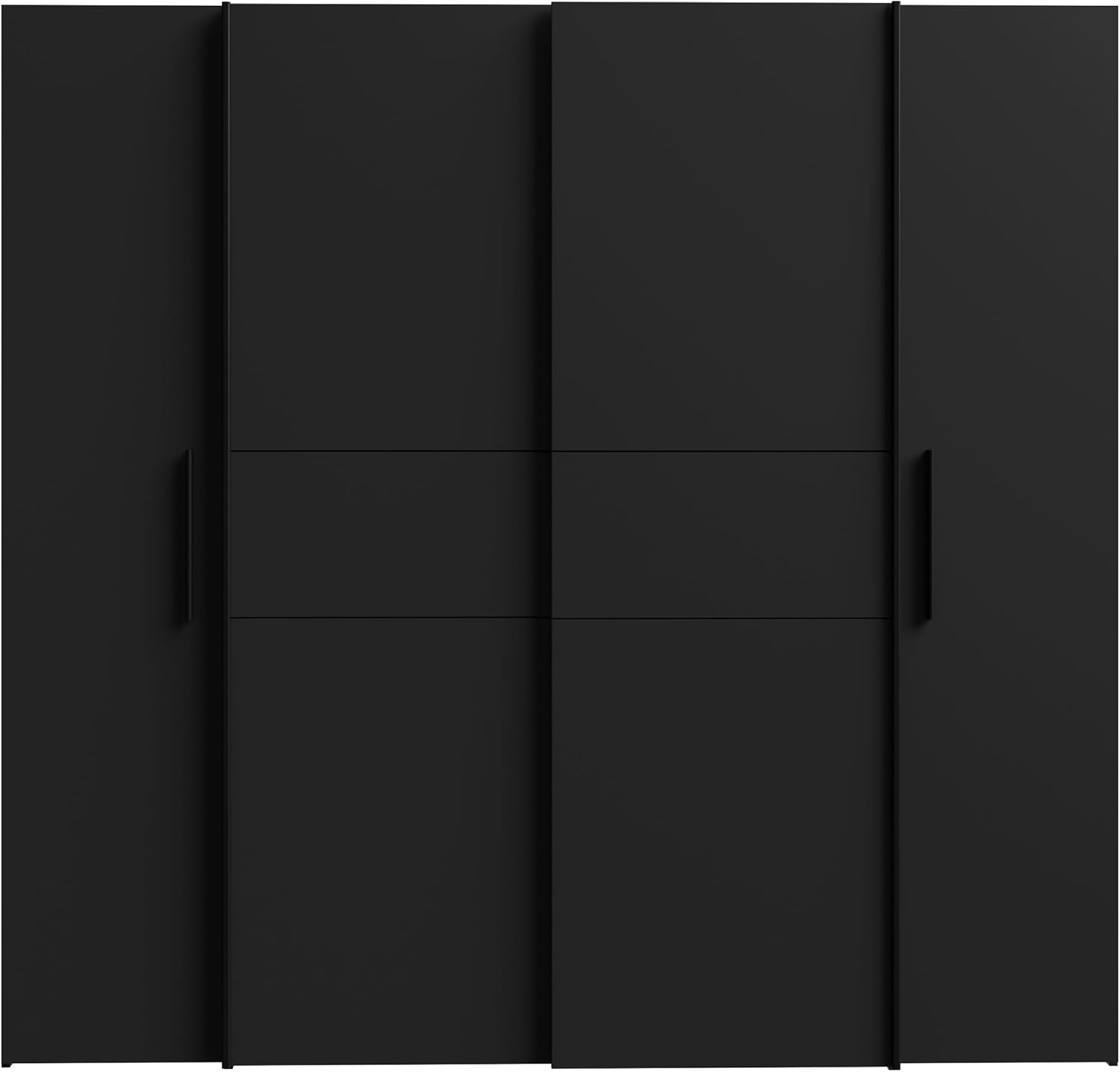 Forte KALIXTUS schwarzer Kleiderschrank 200, moderner Schwebetürenschrank, 4-türig, Holzwerkstoff, Schwarz Matt, 200,1 cm breit x 190,5 cm hoch, 61,2 cm tief