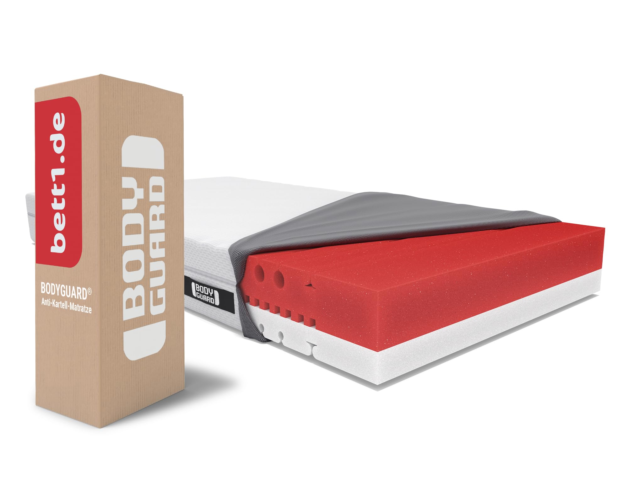 Bodyguard Schaumstoff Anti-Kartell-Matratze (mittelfest, 90x200 cm, 2in1 Härtegrade mittelfest & Fester, Bezug waschbar bis 60 Grad, Oeko-TEX® 100, Ergonomiemodule, QXSchaum)