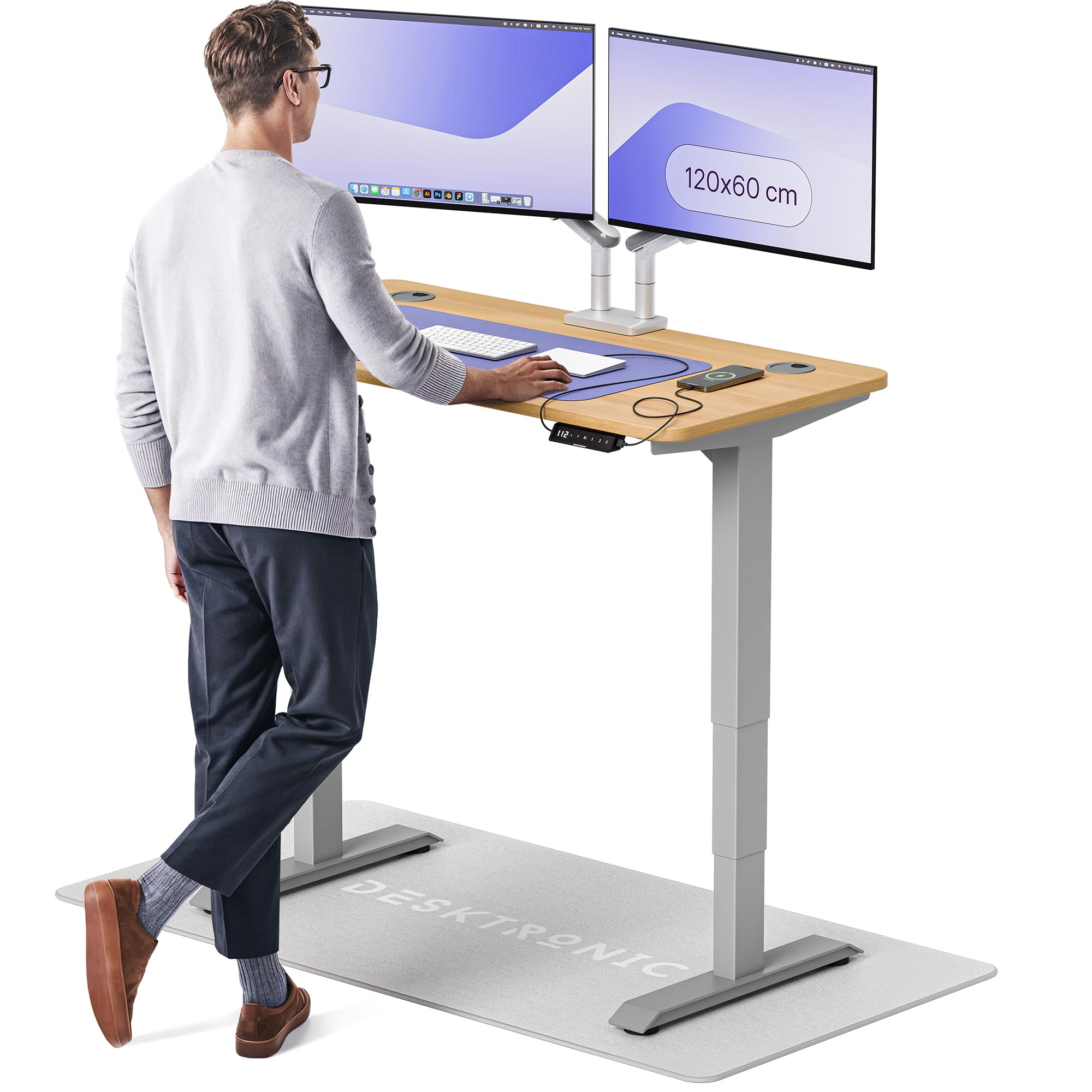 Desktronic HomePro Höhenverstellbarer Schreibtisch 160 × 80 cm – Elektrischer Schreibtisch Mit Zwei Elektrischen Motoren, Touchscreen-Steuerung und Integrierten USB-A- und USB-C-Ladeanschlüssen