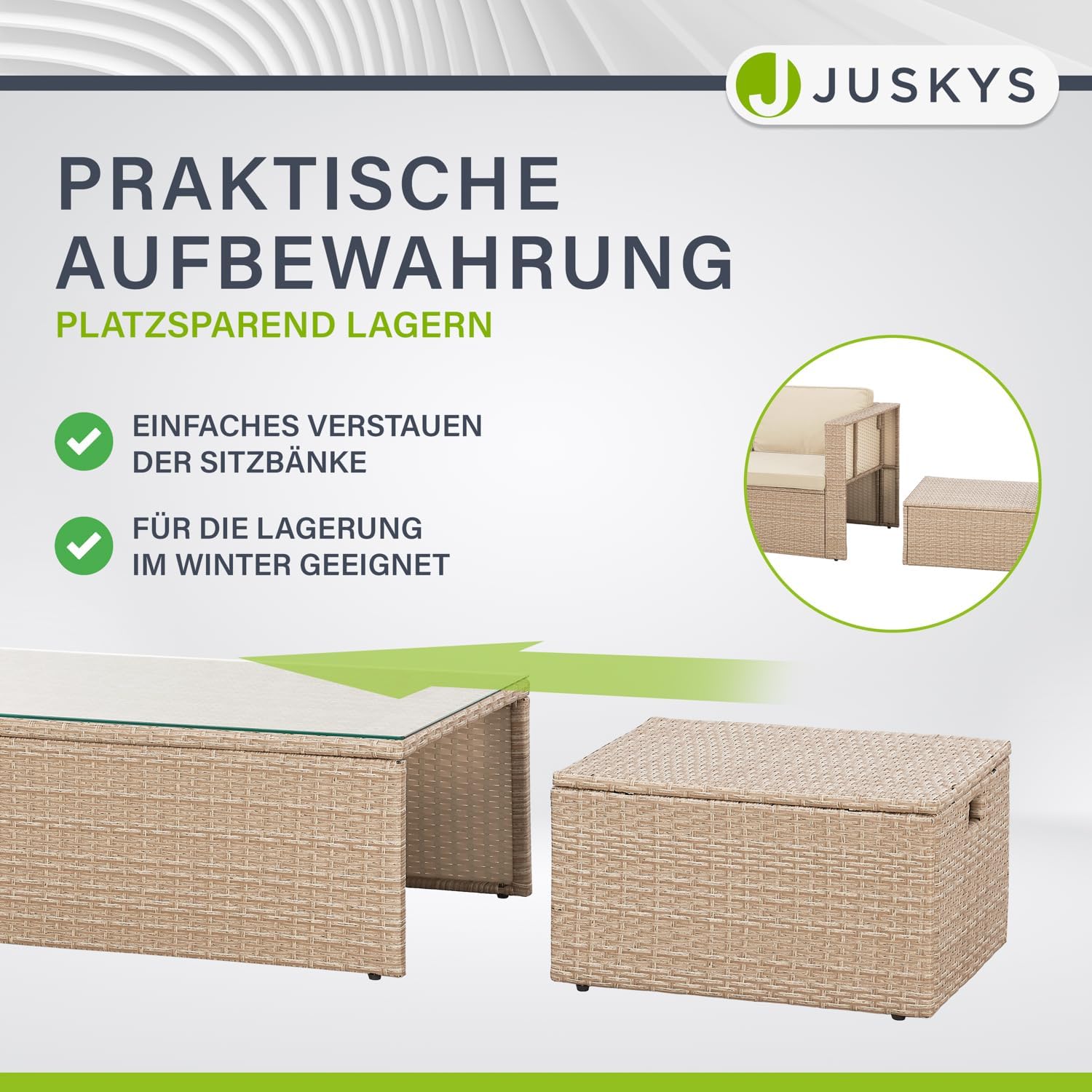 Juskys® Polyrattan Gartenmöbel Set Salou inkl. Abdeckung - Outdoor Lounge wetterfest 6 Personen - Sitzecke mit Tisch & Kissen für Garten, Balkon, Terrasse - Creme/Sand