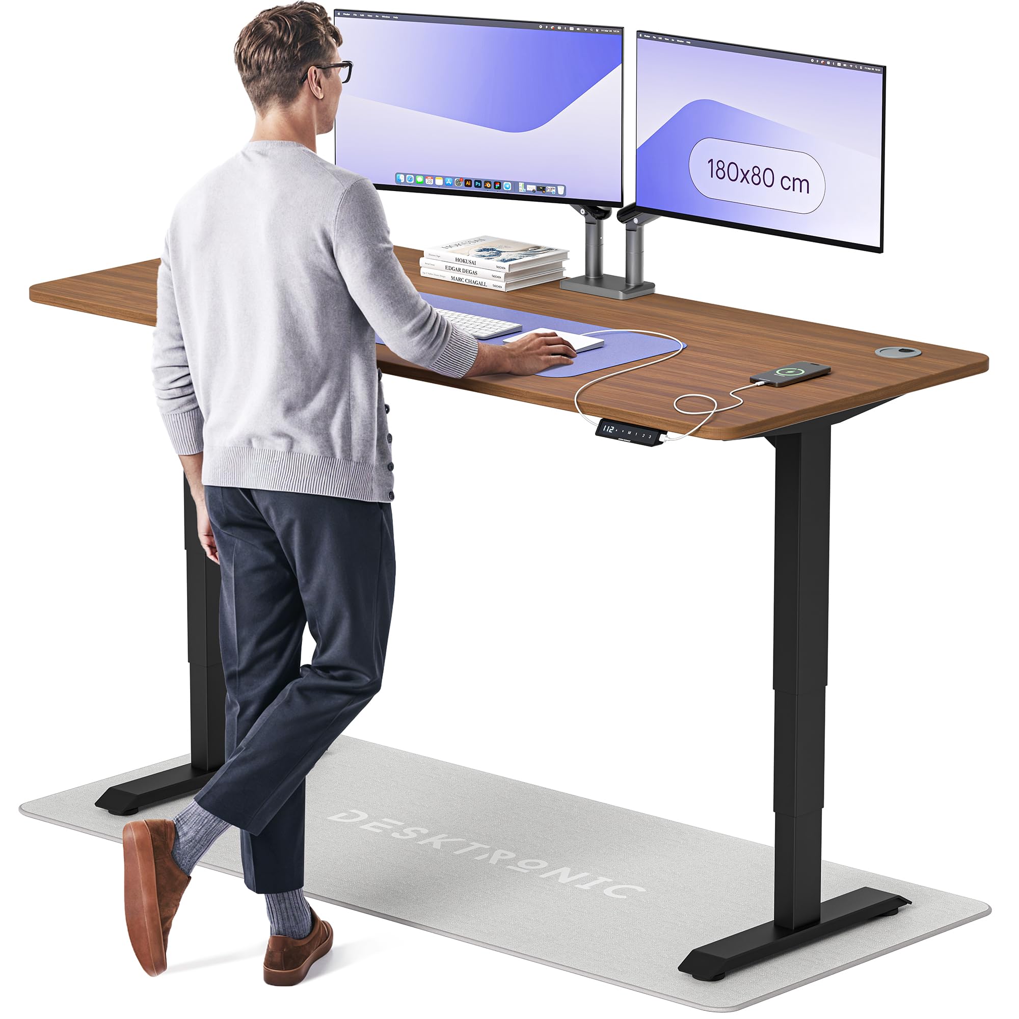 Desktronic HomePro Höhenverstellbarer Schreibtisch 160 × 80 cm – Elektrischer Schreibtisch Mit Zwei Elektrischen Motoren, Touchscreen-Steuerung und Integrierten USB-A- und USB-C-Ladeanschlüssen