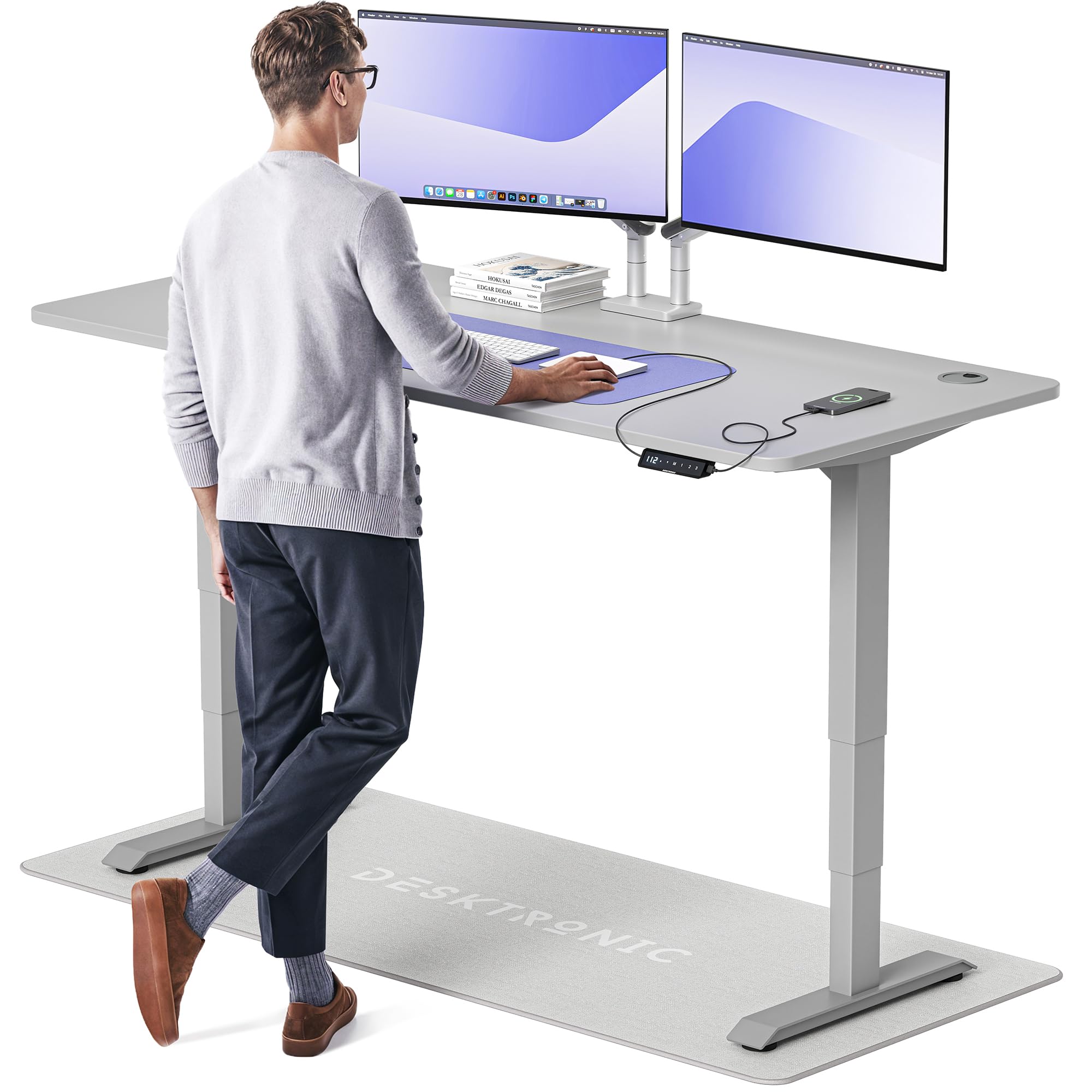 Desktronic HomePro Höhenverstellbarer Schreibtisch 160 × 80 cm – Elektrischer Schreibtisch Mit Zwei Elektrischen Motoren, Touchscreen-Steuerung und Integrierten USB-A- und USB-C-Ladeanschlüssen