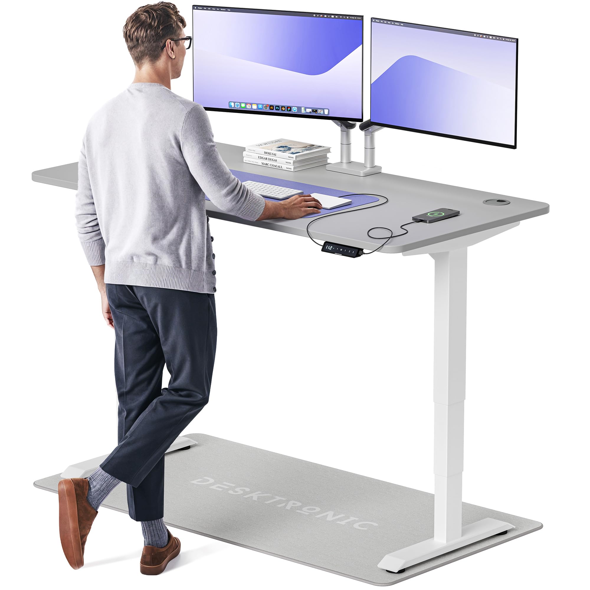 Desktronic HomePro Höhenverstellbarer Schreibtisch 160 × 80 cm – Elektrischer Schreibtisch Mit Zwei Elektrischen Motoren, Touchscreen-Steuerung und Integrierten USB-A- und USB-C-Ladeanschlüssen