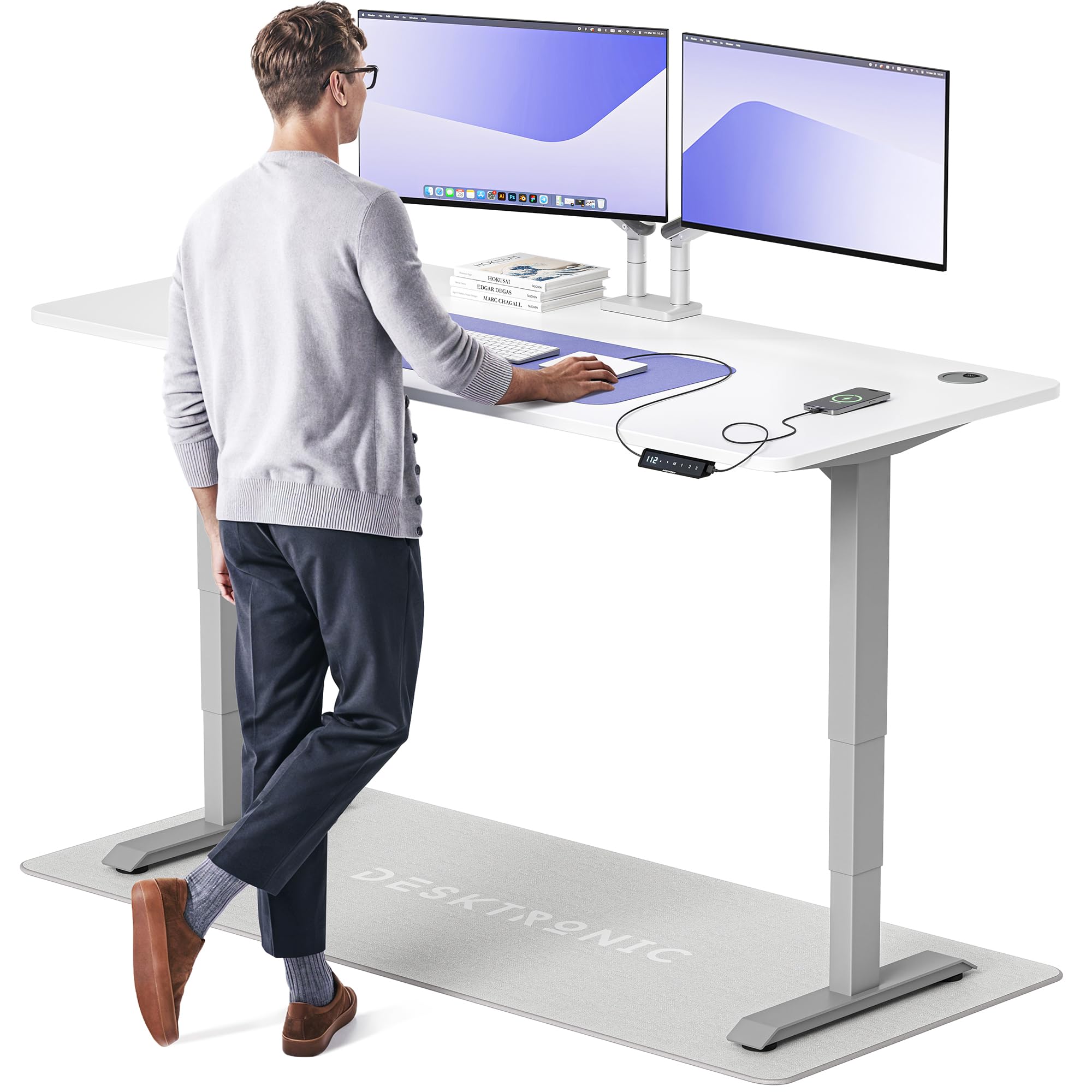 Desktronic HomePro Höhenverstellbarer Schreibtisch 160 × 80 cm – Elektrischer Schreibtisch Mit Zwei Elektrischen Motoren, Touchscreen-Steuerung und Integrierten USB-A- und USB-C-Ladeanschlüssen