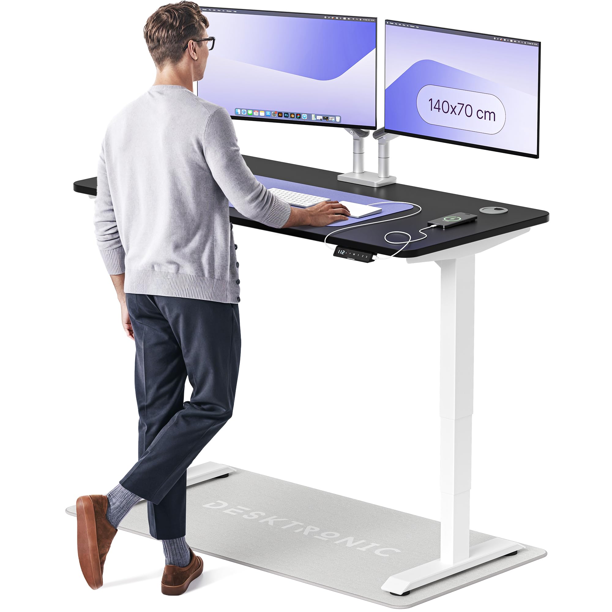 Desktronic HomePro Höhenverstellbarer Schreibtisch 160 × 80 cm – Elektrischer Schreibtisch Mit Zwei Elektrischen Motoren, Touchscreen-Steuerung und Integrierten USB-A- und USB-C-Ladeanschlüssen