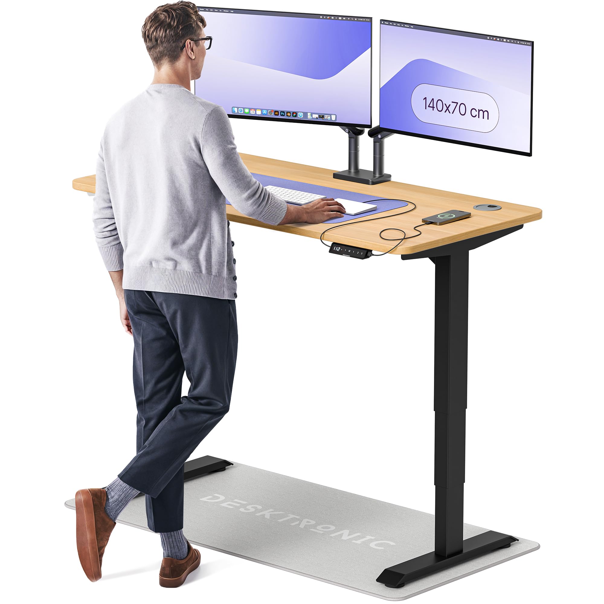 Desktronic HomePro Höhenverstellbarer Schreibtisch 160 × 80 cm – Elektrischer Schreibtisch Mit Zwei Elektrischen Motoren, Touchscreen-Steuerung und Integrierten USB-A- und USB-C-Ladeanschlüssen