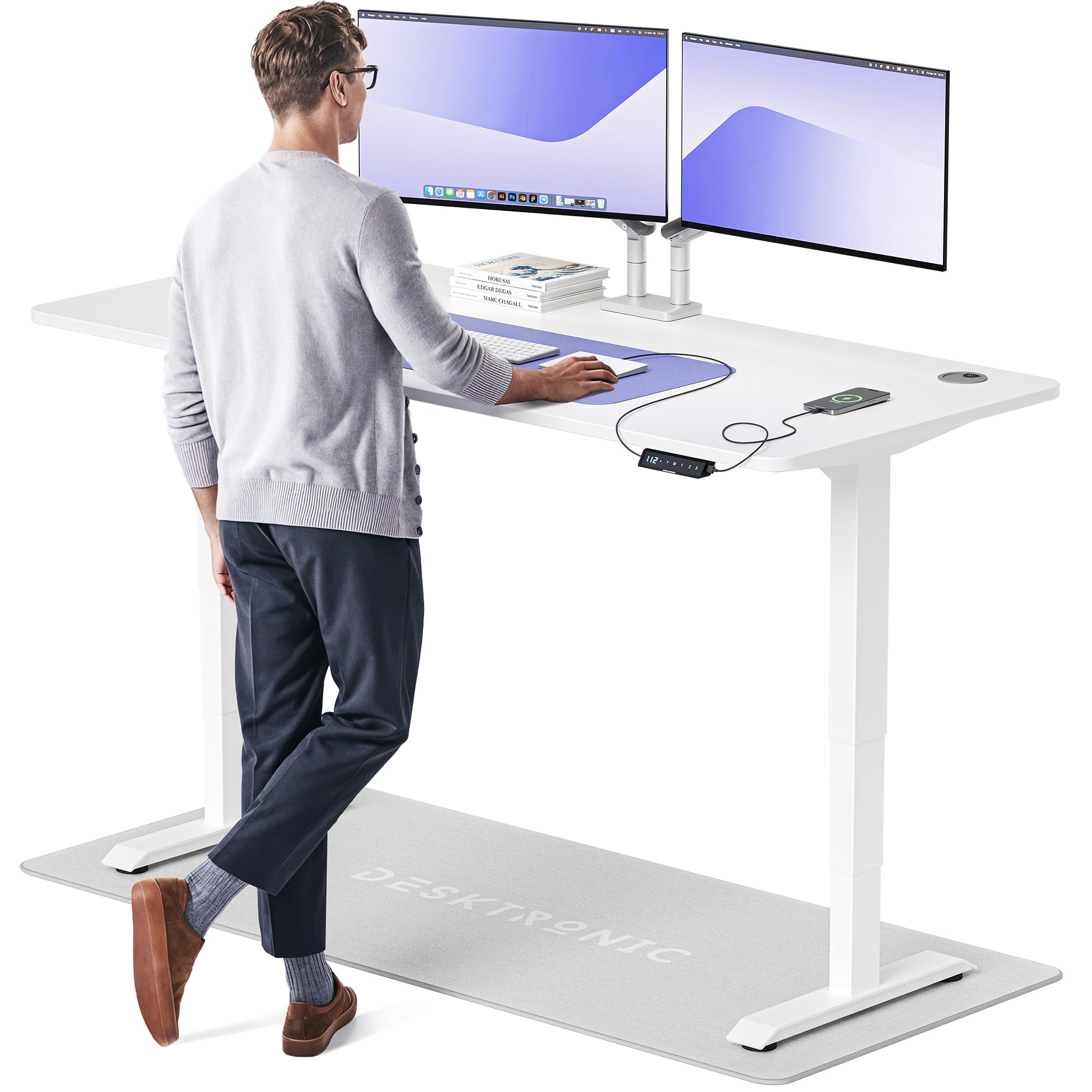 Desktronic HomePro Höhenverstellbarer Schreibtisch 160 × 80 cm – Elektrischer Schreibtisch Mit Zwei Elektrischen Motoren, Touchscreen-Steuerung und Integrierten USB-A- und USB-C-Ladeanschlüssen