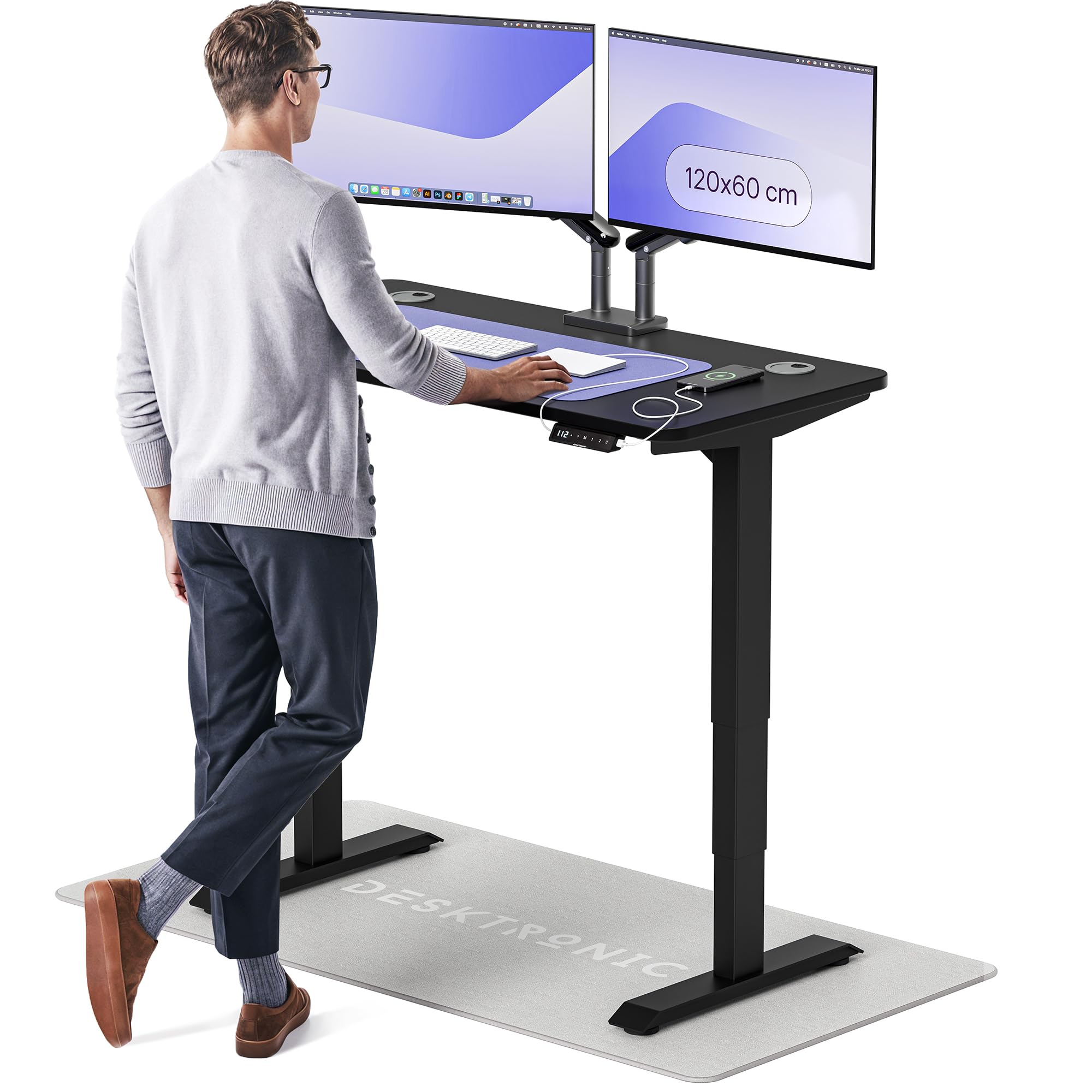 Desktronic HomePro Höhenverstellbarer Schreibtisch 160 × 80 cm – Elektrischer Schreibtisch Mit Zwei Elektrischen Motoren, Touchscreen-Steuerung und Integrierten USB-A- und USB-C-Ladeanschlüssen