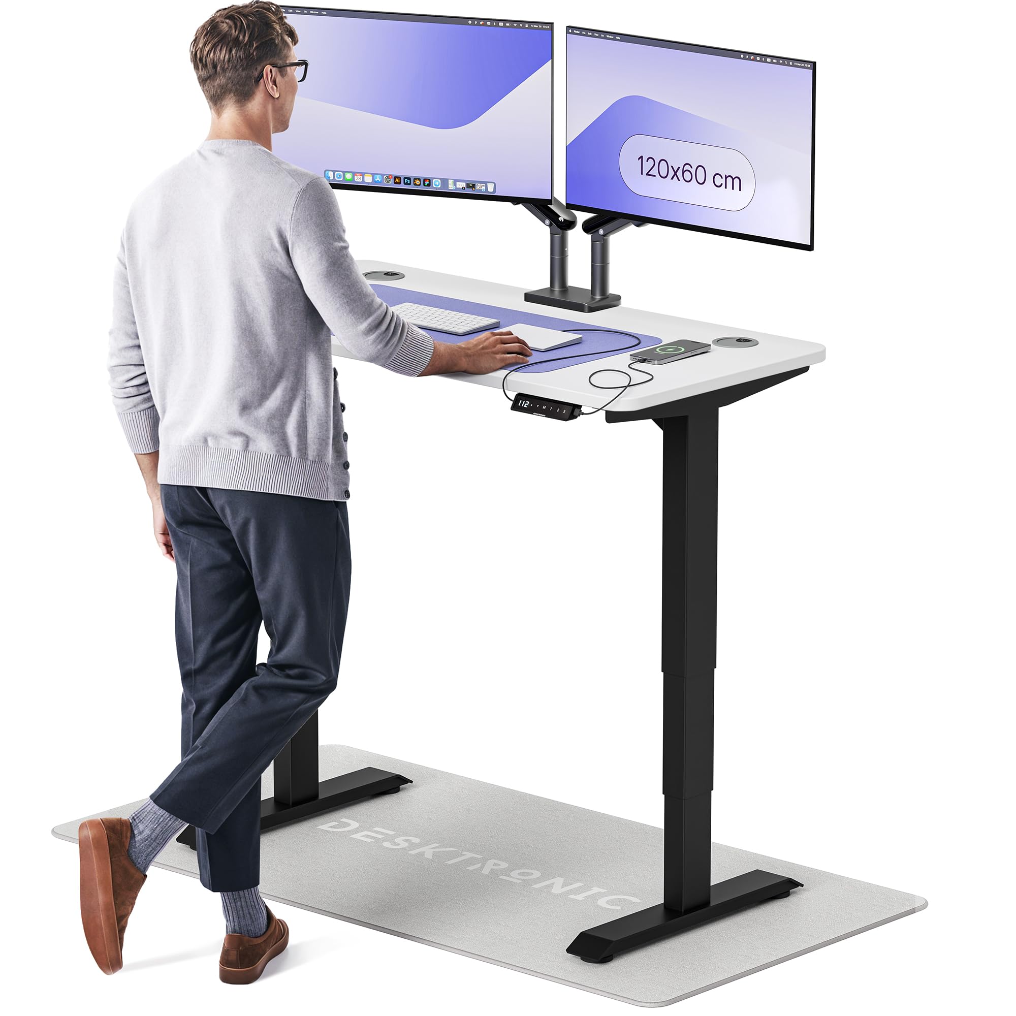 Desktronic HomePro Höhenverstellbarer Schreibtisch 160 × 80 cm – Elektrischer Schreibtisch Mit Zwei Elektrischen Motoren, Touchscreen-Steuerung und Integrierten USB-A- und USB-C-Ladeanschlüssen