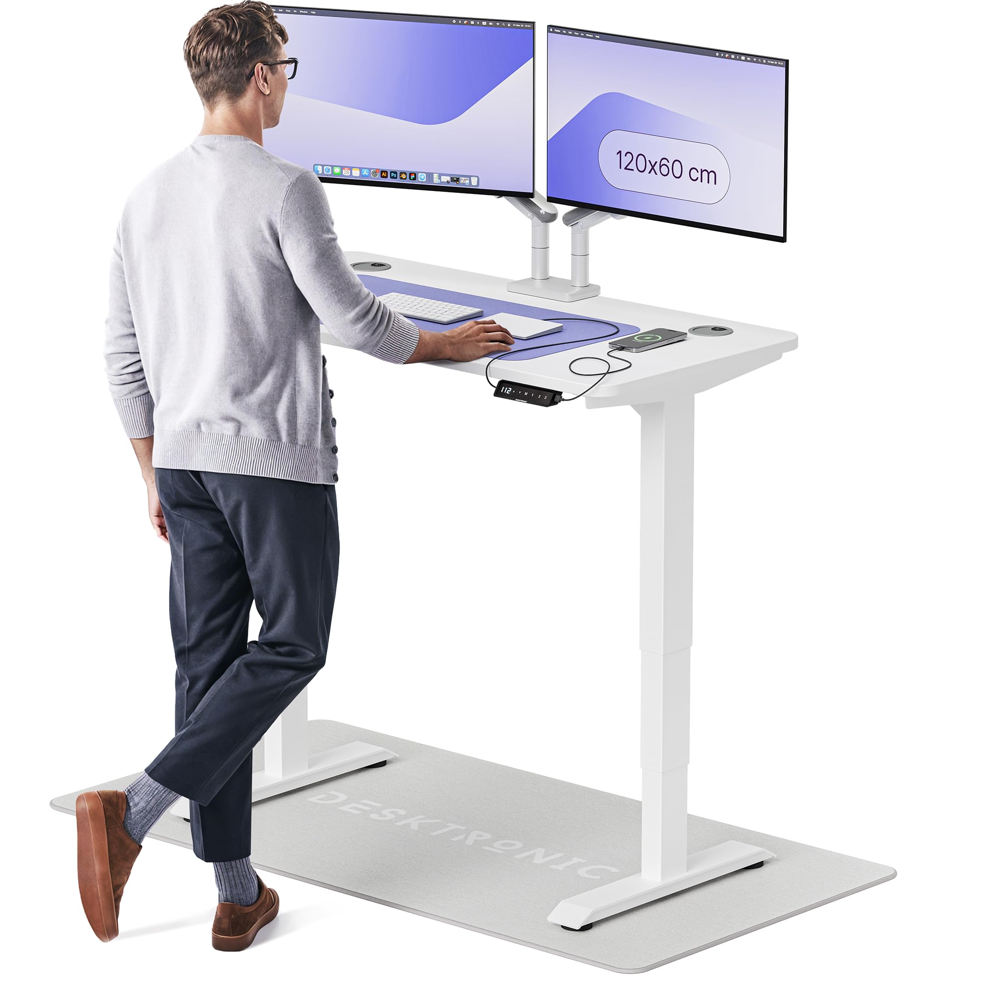 Desktronic HomePro Höhenverstellbarer Schreibtisch 160 × 80 cm – Elektrischer Schreibtisch Mit Zwei Elektrischen Motoren, Touchscreen-Steuerung und Integrierten USB-A- und USB-C-Ladeanschlüssen