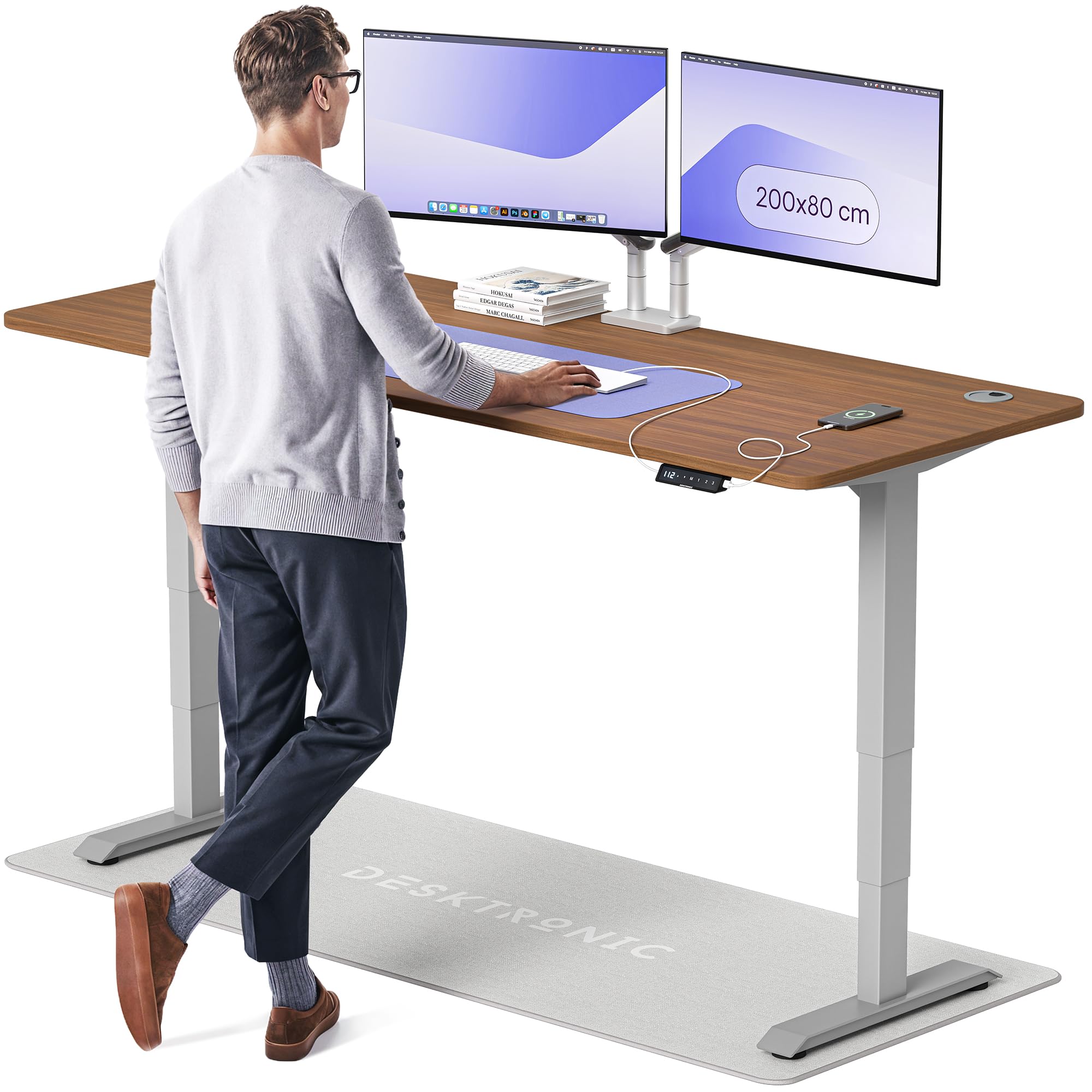 Desktronic HomePro Höhenverstellbarer Schreibtisch 160 × 80 cm – Elektrischer Schreibtisch Mit Zwei Elektrischen Motoren, Touchscreen-Steuerung und Integrierten USB-A- und USB-C-Ladeanschlüssen