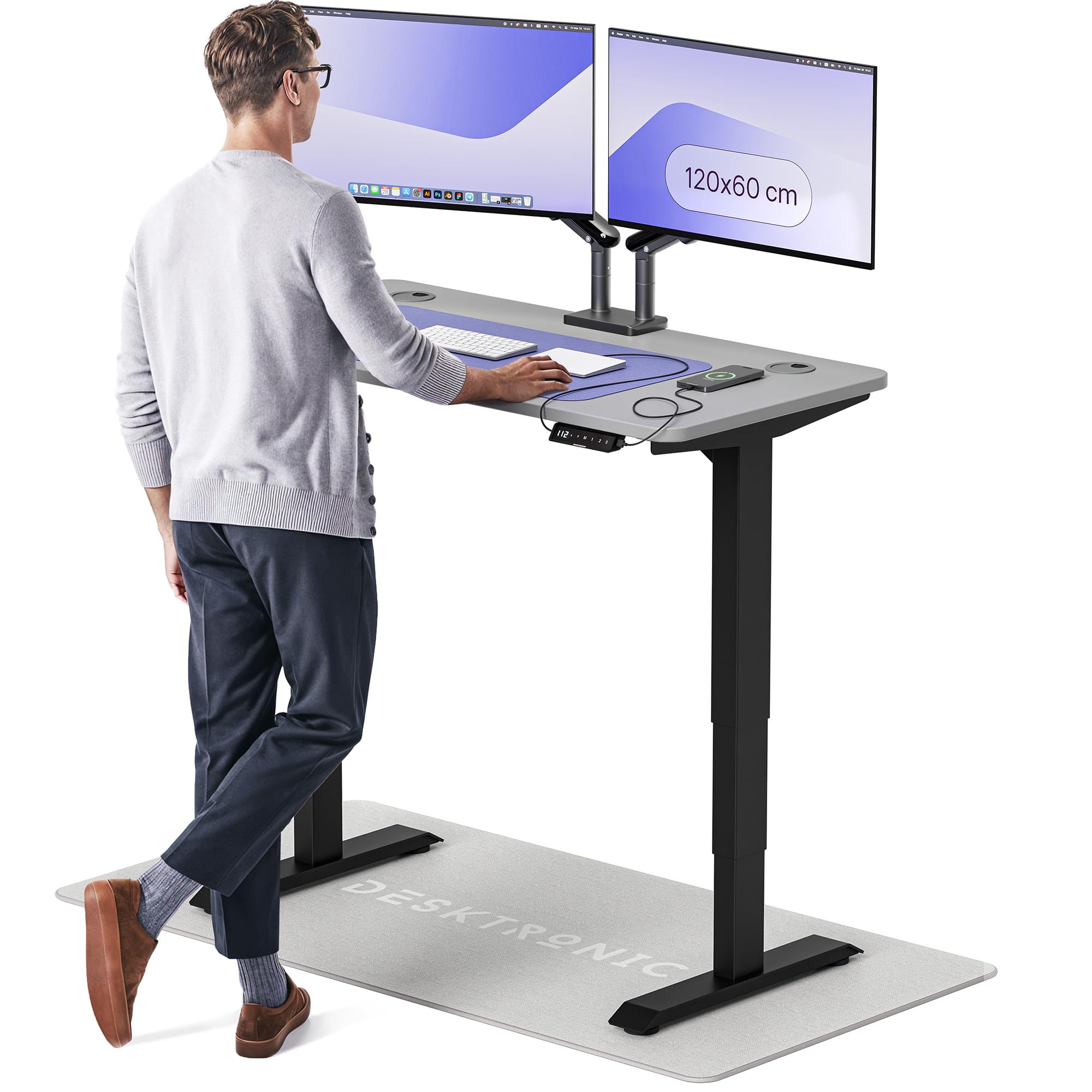 Desktronic HomePro Höhenverstellbarer Schreibtisch 160 × 80 cm – Elektrischer Schreibtisch Mit Zwei Elektrischen Motoren, Touchscreen-Steuerung und Integrierten USB-A- und USB-C-Ladeanschlüssen