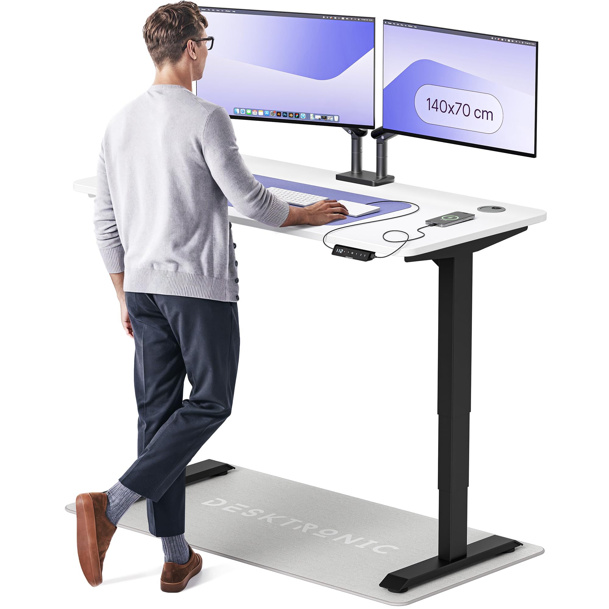 Desktronic HomePro Höhenverstellbarer Schreibtisch 160 × 80 cm – Elektrischer Schreibtisch Mit Zwei Elektrischen Motoren, Touchscreen-Steuerung und Integrierten USB-A- und USB-C-Ladeanschlüssen