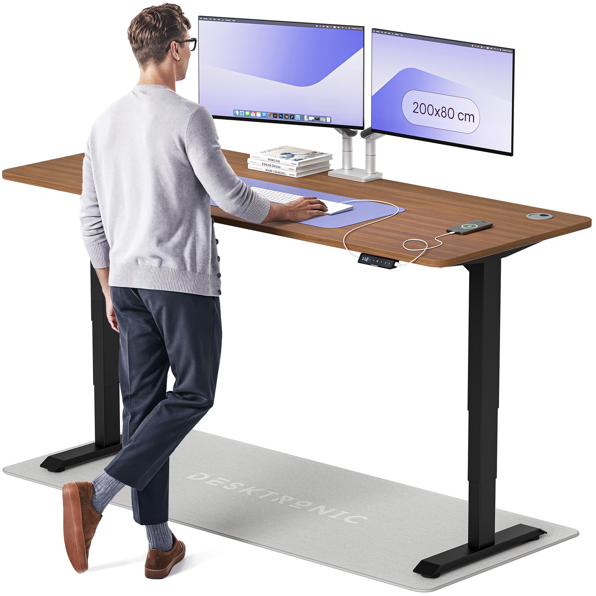 Desktronic HomePro Höhenverstellbarer Schreibtisch 160 × 80 cm – Elektrischer Schreibtisch Mit Zwei Elektrischen Motoren, Touchscreen-Steuerung und Integrierten USB-A- und USB-C-Ladeanschlüssen