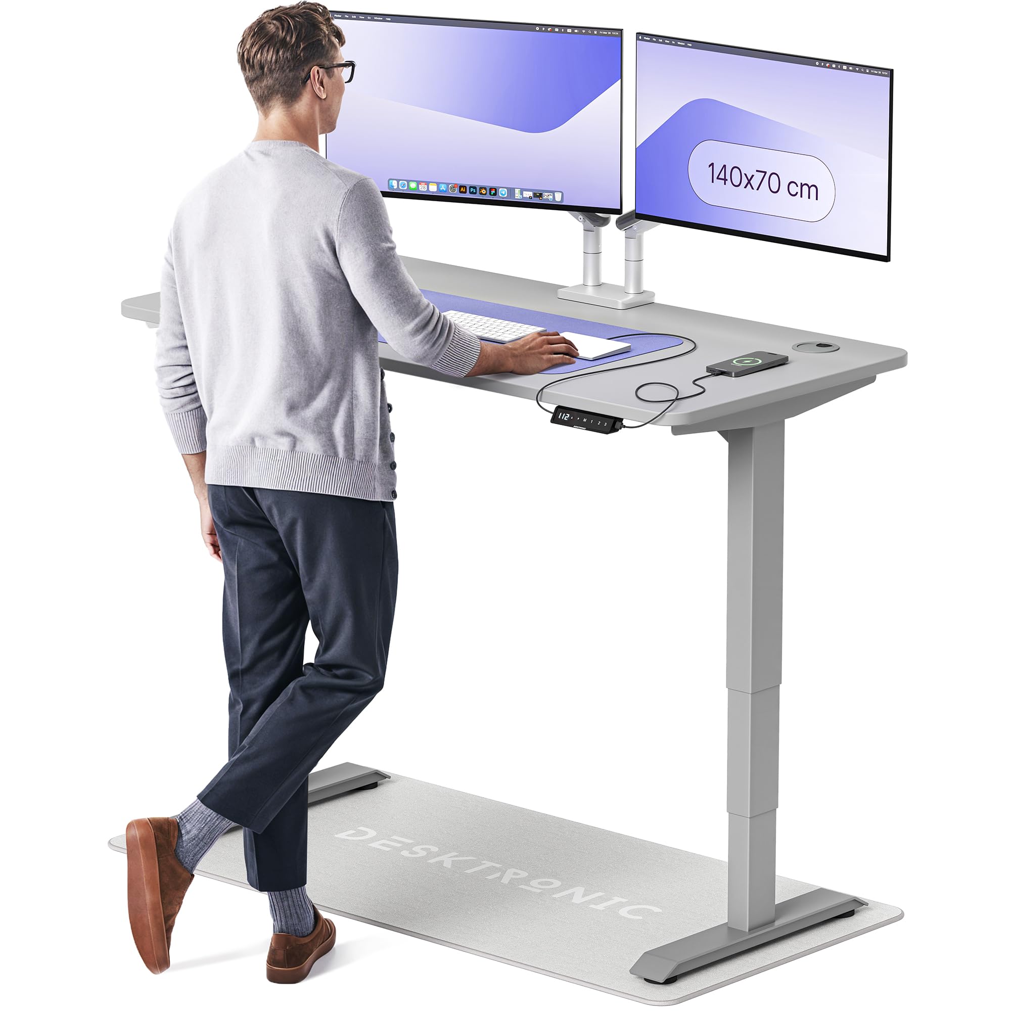 Desktronic HomePro Höhenverstellbarer Schreibtisch 160 × 80 cm – Elektrischer Schreibtisch Mit Zwei Elektrischen Motoren, Touchscreen-Steuerung und Integrierten USB-A- und USB-C-Ladeanschlüssen