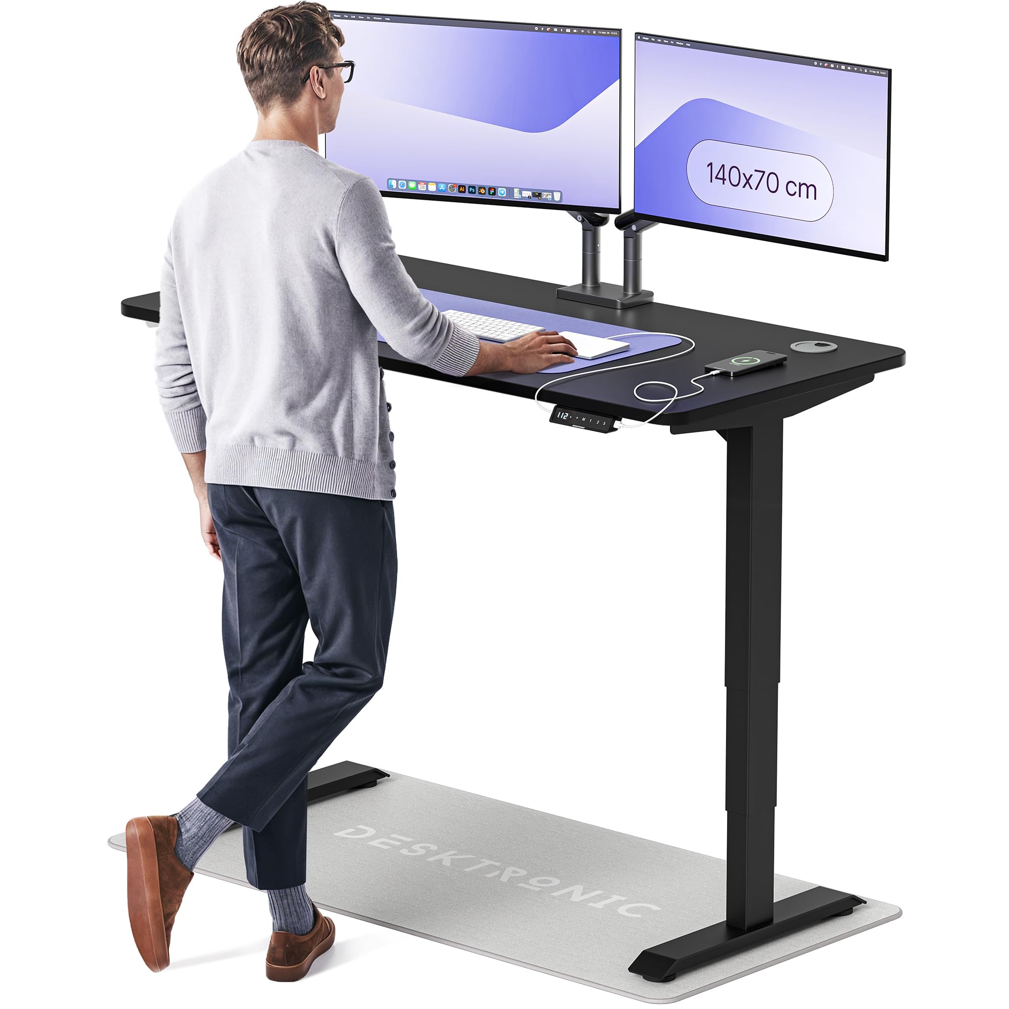 Desktronic HomePro Höhenverstellbarer Schreibtisch 160 × 80 cm – Elektrischer Schreibtisch Mit Zwei Elektrischen Motoren, Touchscreen-Steuerung und Integrierten USB-A- und USB-C-Ladeanschlüssen