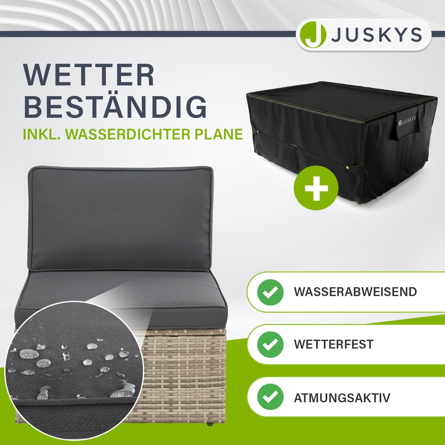 Juskys® Polyrattan Gartenmöbel Set Salou inkl. Abdeckung - Outdoor Lounge wetterfest 6 Personen - Sitzecke mit Tisch & Kissen für Garten, Balkon, Terrasse - Grau