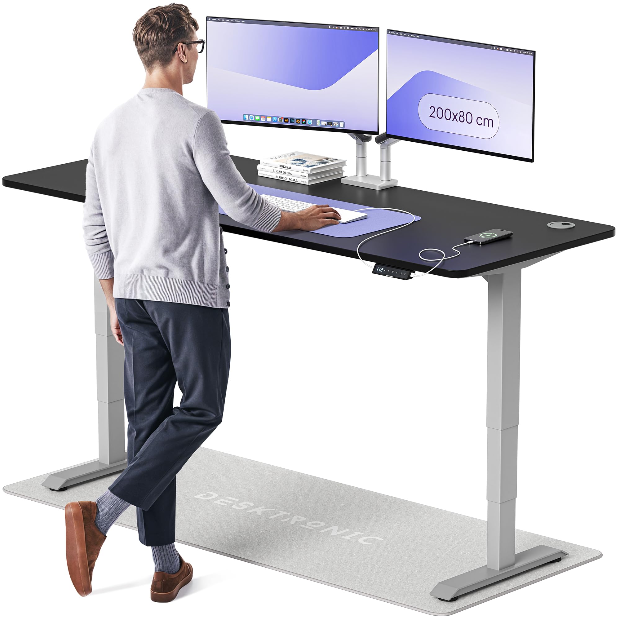 Desktronic HomePro Höhenverstellbarer Schreibtisch 160 × 80 cm – Elektrischer Schreibtisch Mit Zwei Elektrischen Motoren, Touchscreen-Steuerung und Integrierten USB-A- und USB-C-Ladeanschlüssen