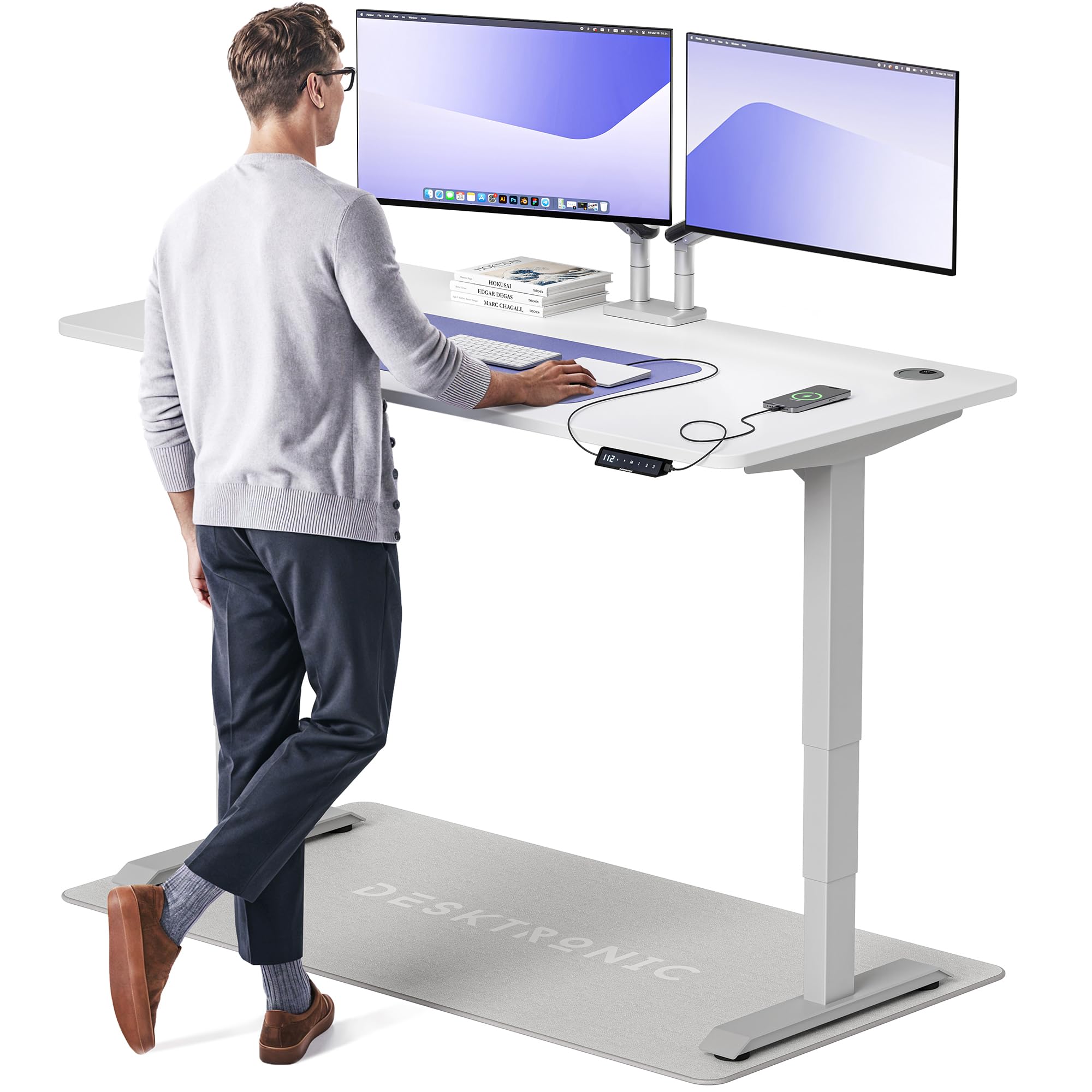 Desktronic HomePro Höhenverstellbarer Schreibtisch 160 × 80 cm – Elektrischer Schreibtisch Mit Zwei Elektrischen Motoren, Touchscreen-Steuerung und Integrierten USB-A- und USB-C-Ladeanschlüssen
