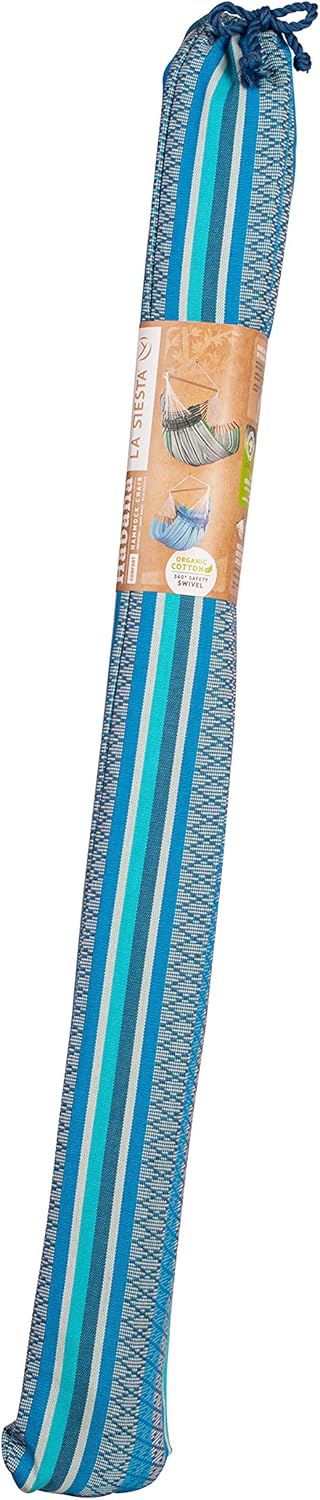 La Siesta®- Habana Hängesessel Kingsize Size für Entspannung & Stil: 360° Drehgelenk, hochwertiges Bambusholz - GOTS-zertifizierte Baumwolle. (Azure)