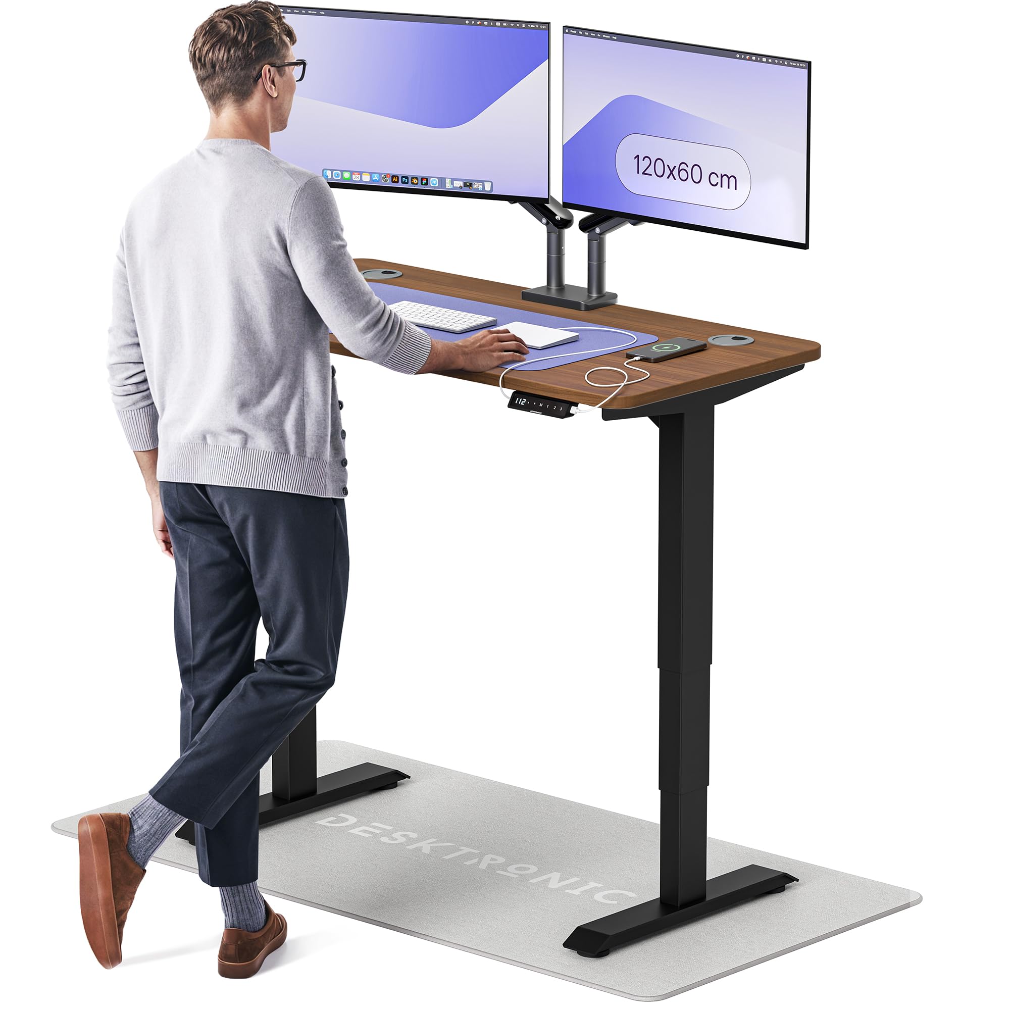 Desktronic HomePro Höhenverstellbarer Schreibtisch 160 × 80 cm – Elektrischer Schreibtisch Mit Zwei Elektrischen Motoren, Touchscreen-Steuerung und Integrierten USB-A- und USB-C-Ladeanschlüssen