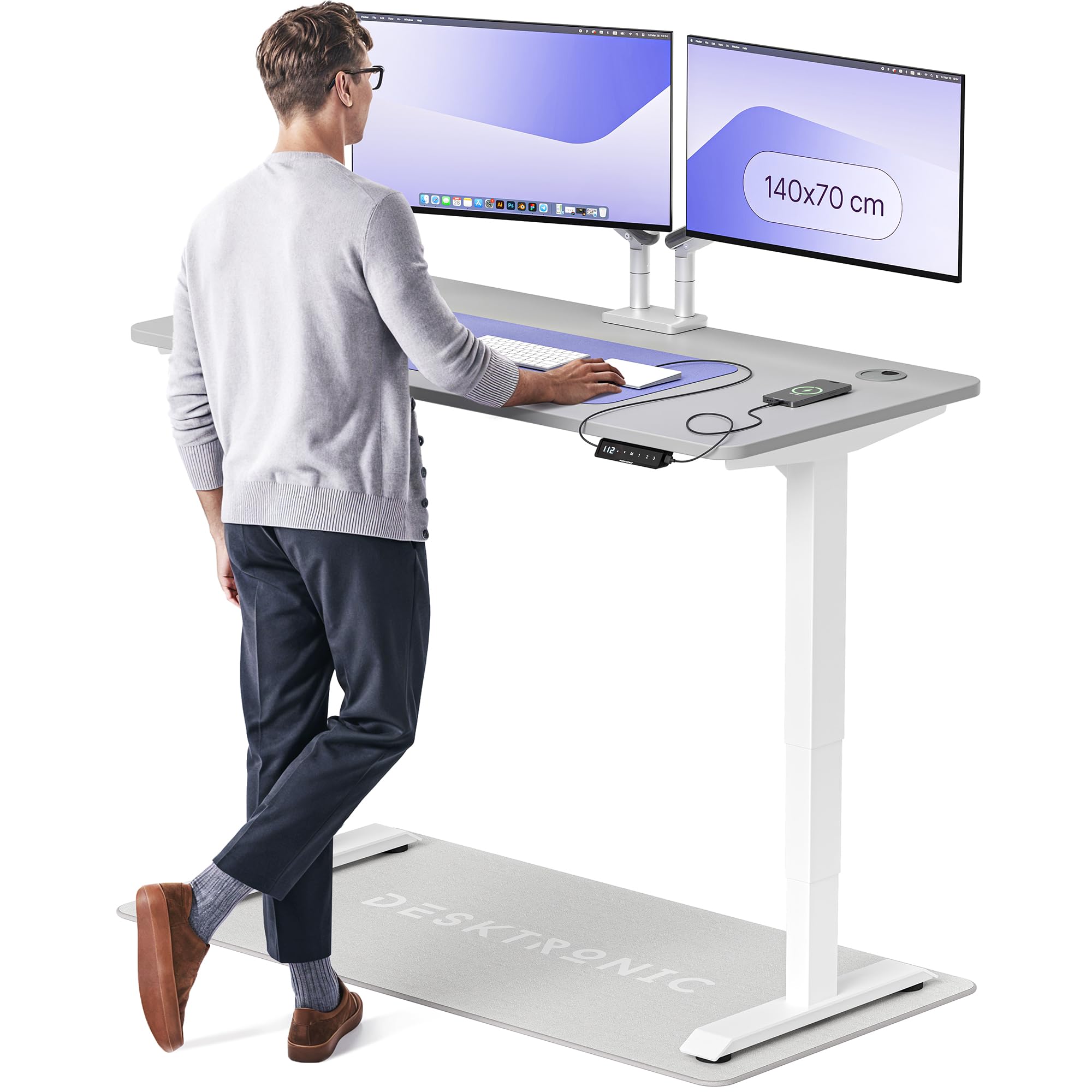 Desktronic HomePro Höhenverstellbarer Schreibtisch 160 × 80 cm – Elektrischer Schreibtisch Mit Zwei Elektrischen Motoren, Touchscreen-Steuerung und Integrierten USB-A- und USB-C-Ladeanschlüssen