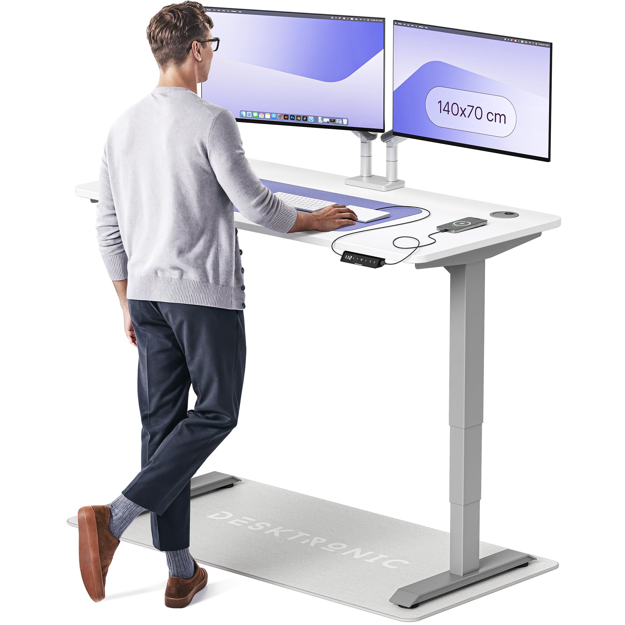 Desktronic HomePro Höhenverstellbarer Schreibtisch 160 × 80 cm – Elektrischer Schreibtisch Mit Zwei Elektrischen Motoren, Touchscreen-Steuerung und Integrierten USB-A- und USB-C-Ladeanschlüssen