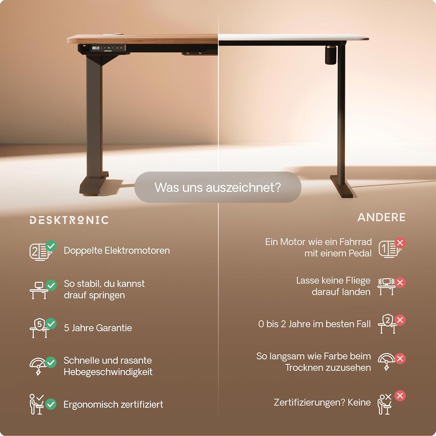Desktronic HomePro Höhenverstellbarer Schreibtisch 160 × 80 cm – Elektrischer Schreibtisch Mit Zwei Elektrischen Motoren, Touchscreen-Steuerung und Integrierten USB-A- und USB-C-Ladeanschlüssen