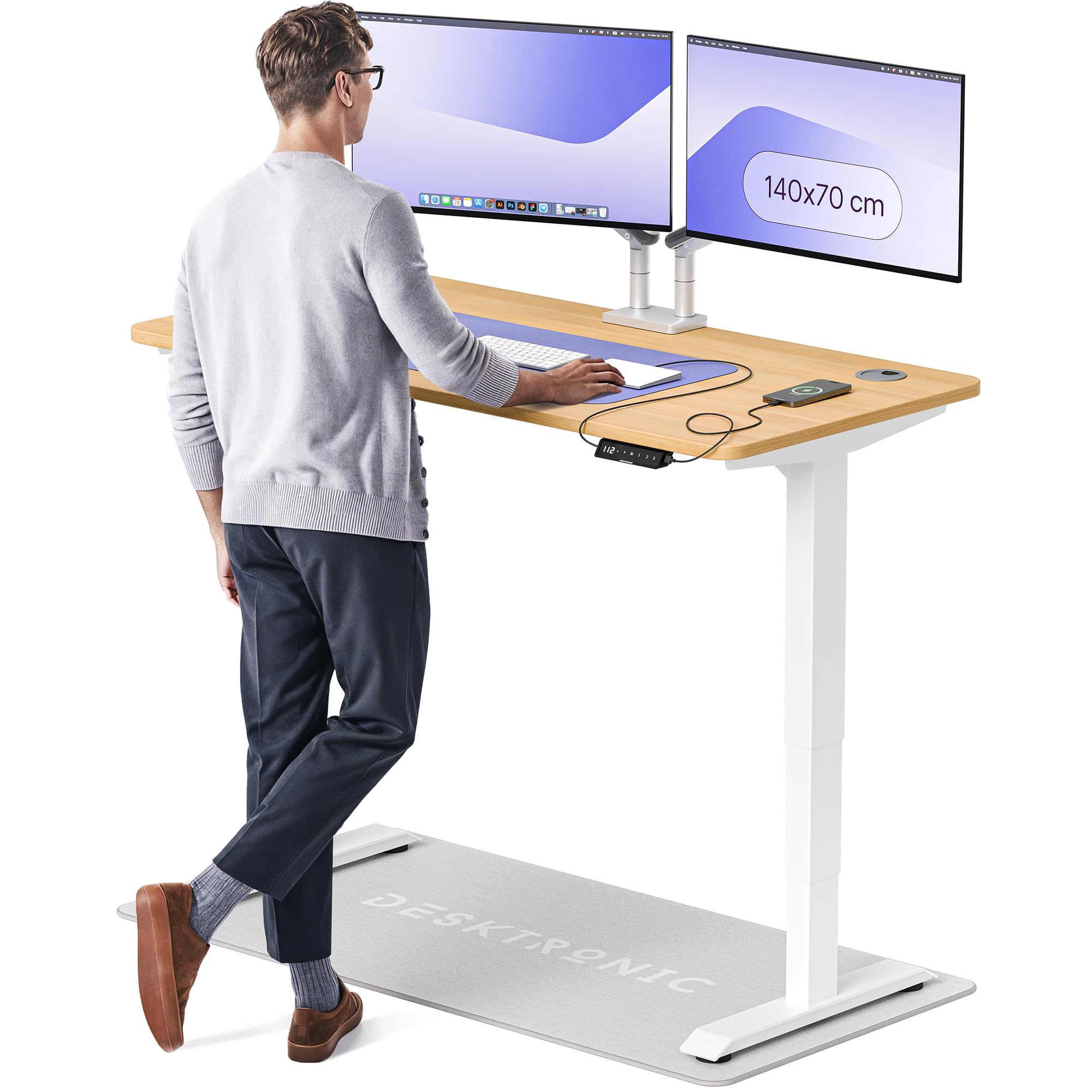 Desktronic HomePro Höhenverstellbarer Schreibtisch 160 × 80 cm – Elektrischer Schreibtisch Mit Zwei Elektrischen Motoren, Touchscreen-Steuerung und Integrierten USB-A- und USB-C-Ladeanschlüssen
