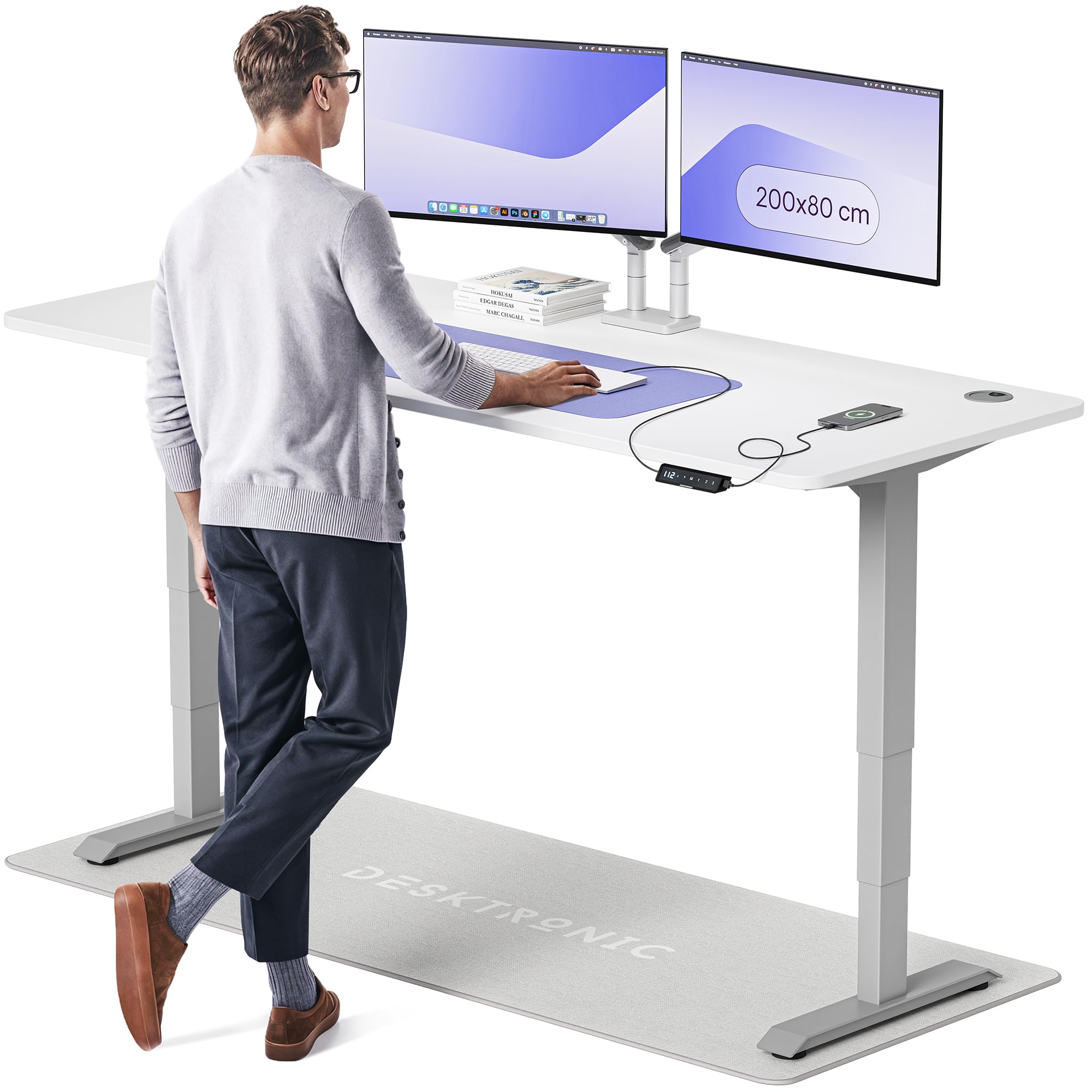 Desktronic HomePro Höhenverstellbarer Schreibtisch 160 × 80 cm – Elektrischer Schreibtisch Mit Zwei Elektrischen Motoren, Touchscreen-Steuerung und Integrierten USB-A- und USB-C-Ladeanschlüssen