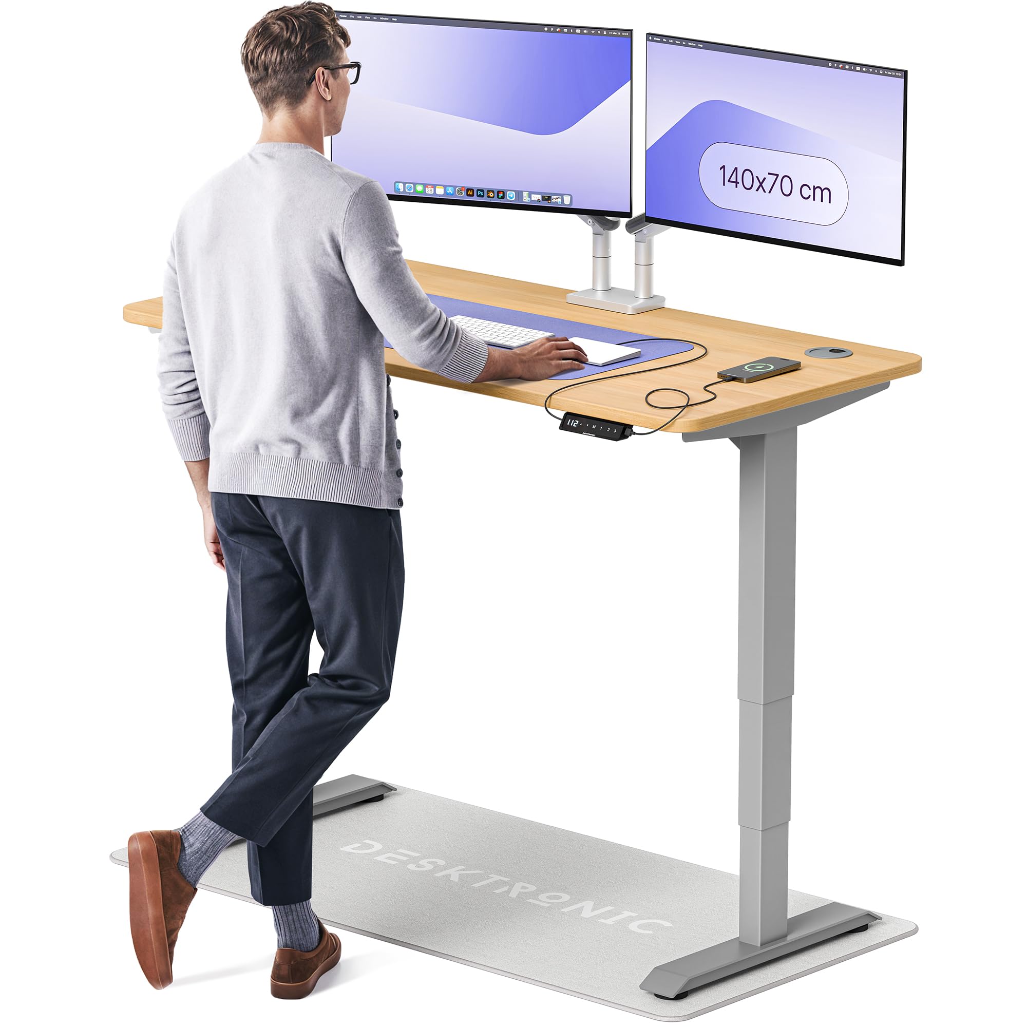 Desktronic HomePro Höhenverstellbarer Schreibtisch 160 × 80 cm – Elektrischer Schreibtisch Mit Zwei Elektrischen Motoren, Touchscreen-Steuerung und Integrierten USB-A- und USB-C-Ladeanschlüssen