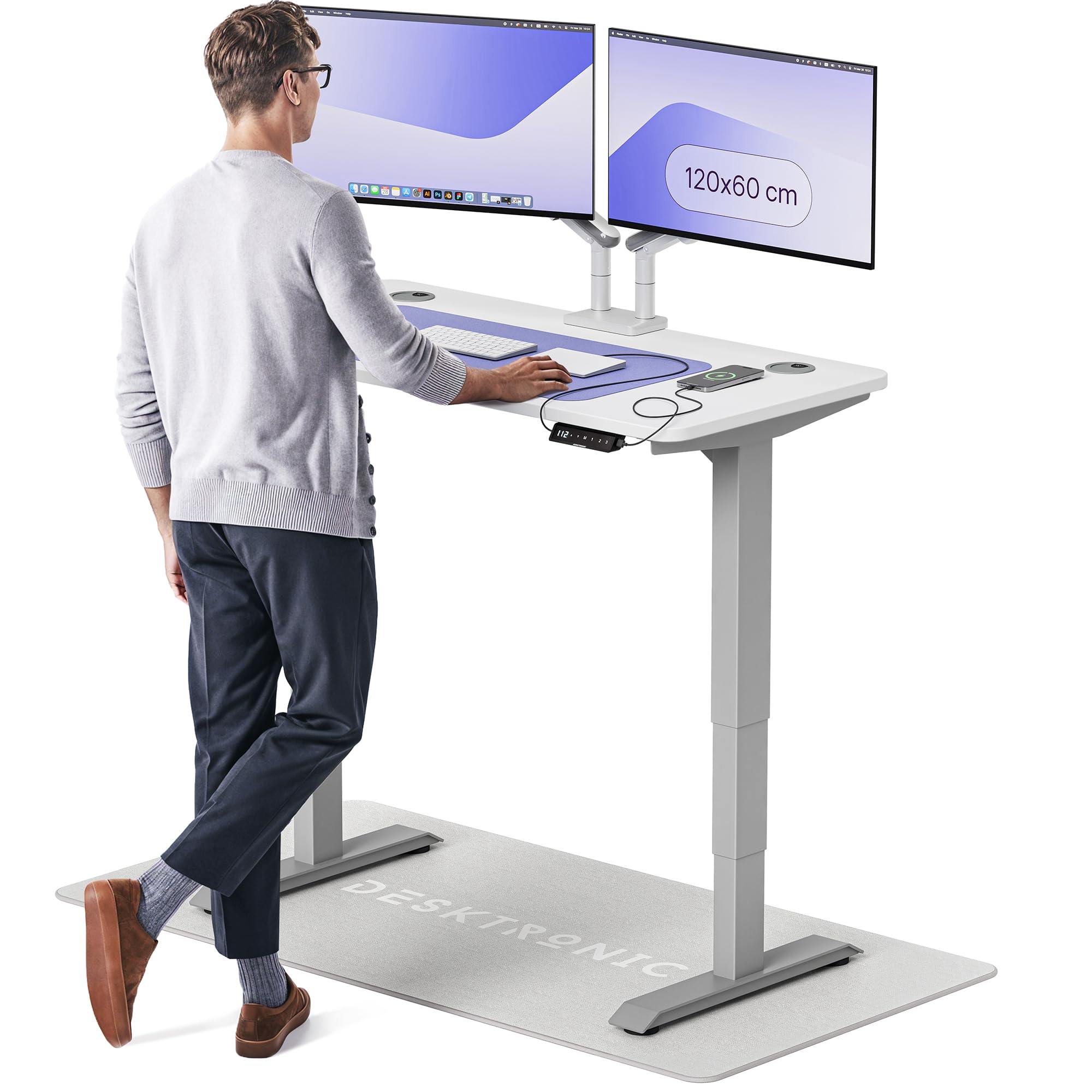 Desktronic HomePro Höhenverstellbarer Schreibtisch 160 × 80 cm – Elektrischer Schreibtisch Mit Zwei Elektrischen Motoren, Touchscreen-Steuerung und Integrierten USB-A- und USB-C-Ladeanschlüssen
