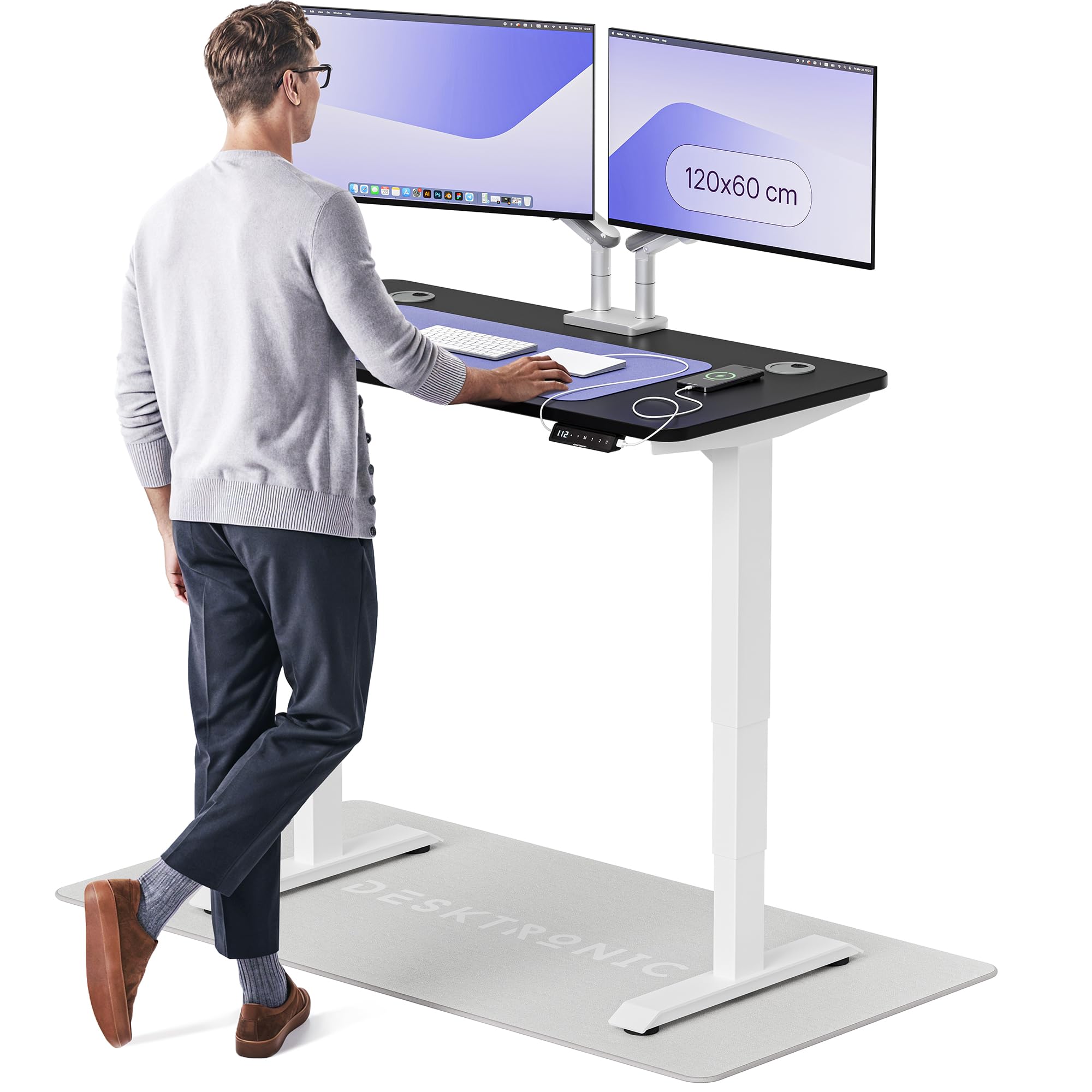 Desktronic HomePro Höhenverstellbarer Schreibtisch 160 × 80 cm – Elektrischer Schreibtisch Mit Zwei Elektrischen Motoren, Touchscreen-Steuerung und Integrierten USB-A- und USB-C-Ladeanschlüssen