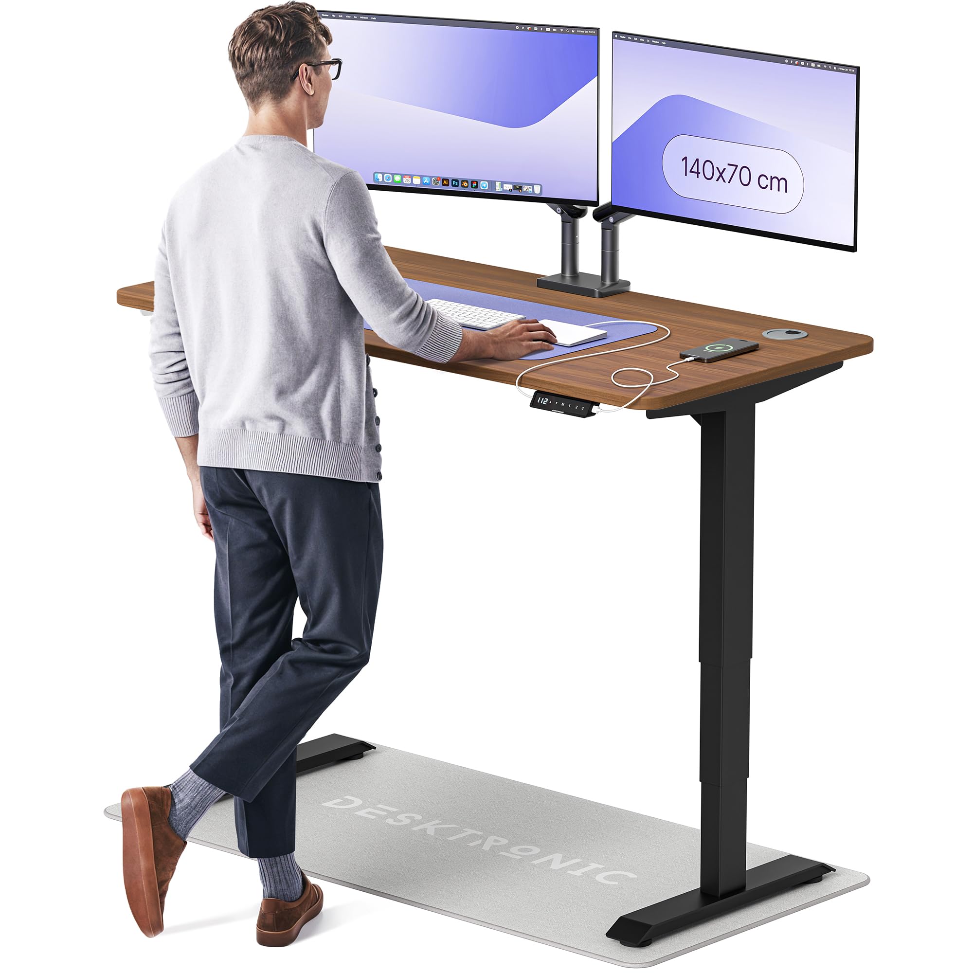 Desktronic HomePro Höhenverstellbarer Schreibtisch 160 × 80 cm – Elektrischer Schreibtisch Mit Zwei Elektrischen Motoren, Touchscreen-Steuerung und Integrierten USB-A- und USB-C-Ladeanschlüssen