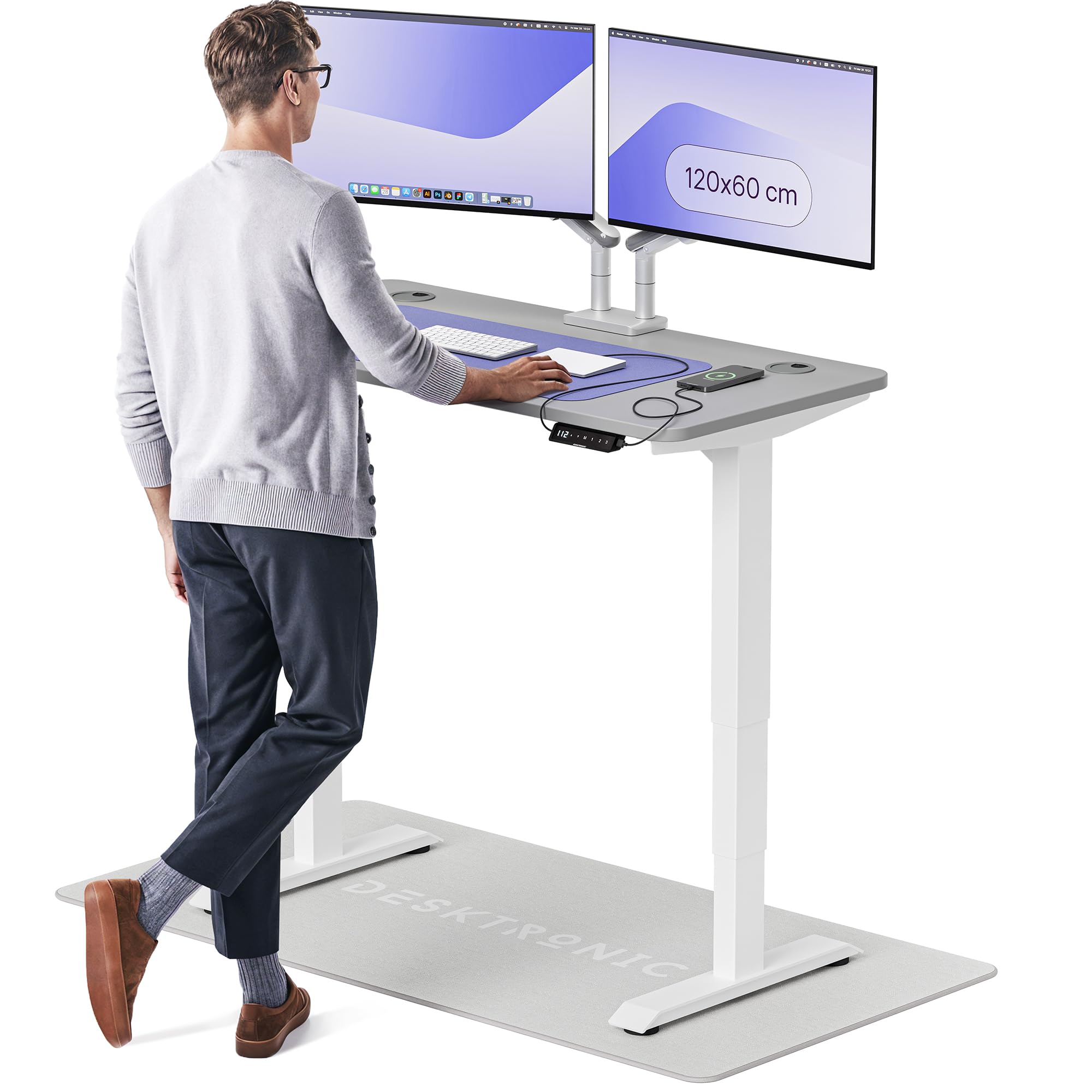 Desktronic HomePro Höhenverstellbarer Schreibtisch 160 × 80 cm – Elektrischer Schreibtisch Mit Zwei Elektrischen Motoren, Touchscreen-Steuerung und Integrierten USB-A- und USB-C-Ladeanschlüssen