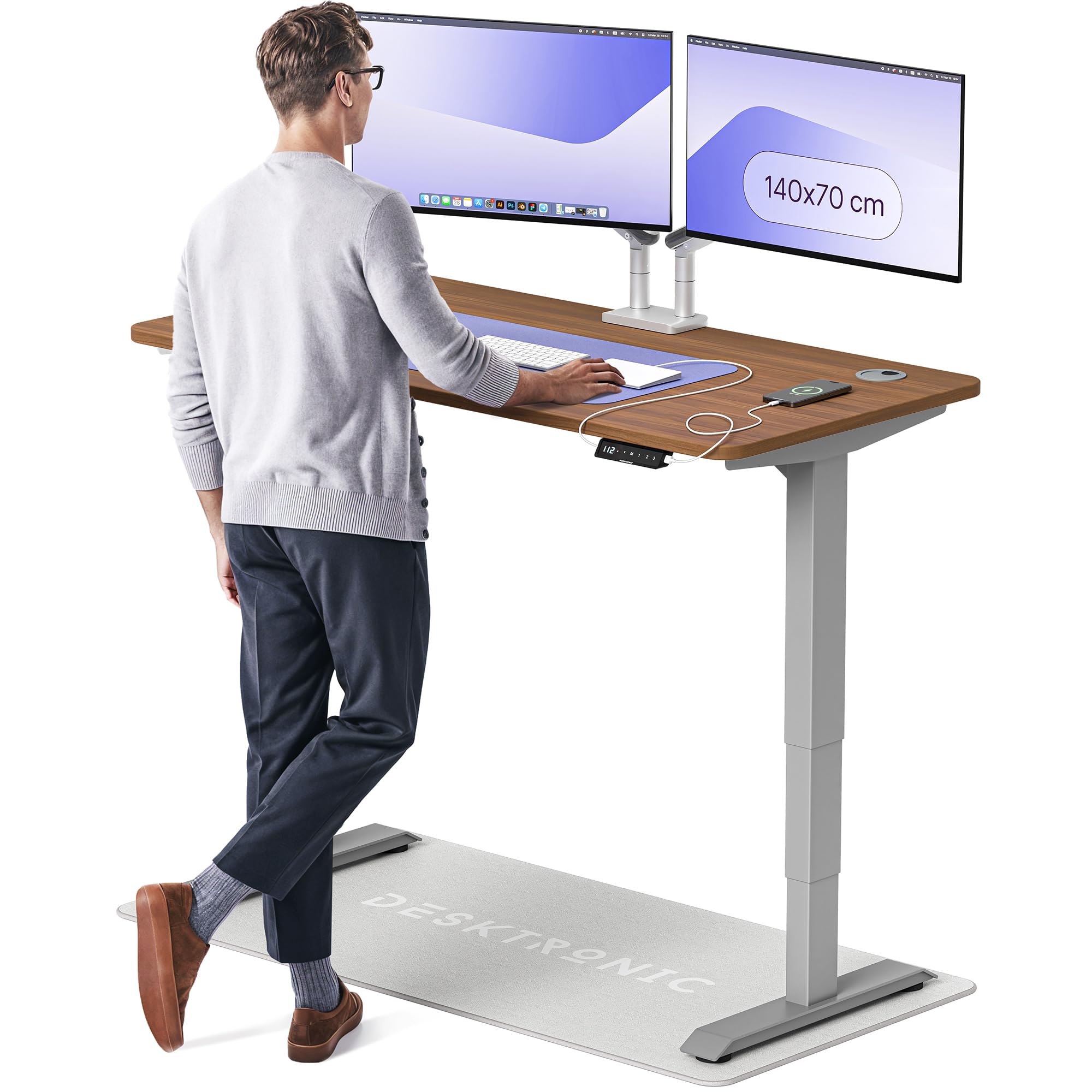 Desktronic HomePro Höhenverstellbarer Schreibtisch 160 × 80 cm – Elektrischer Schreibtisch Mit Zwei Elektrischen Motoren, Touchscreen-Steuerung und Integrierten USB-A- und USB-C-Ladeanschlüssen