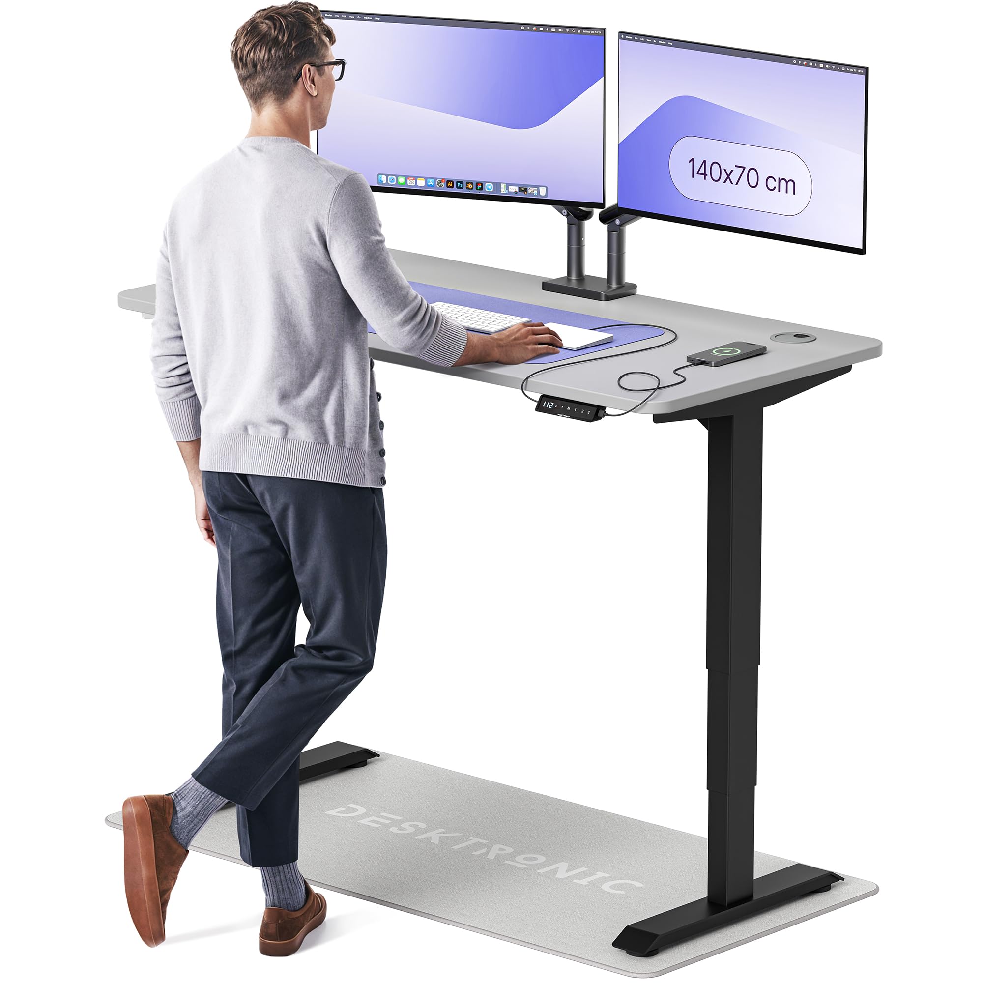 Desktronic HomePro Höhenverstellbarer Schreibtisch 160 × 80 cm – Elektrischer Schreibtisch Mit Zwei Elektrischen Motoren, Touchscreen-Steuerung und Integrierten USB-A- und USB-C-Ladeanschlüssen