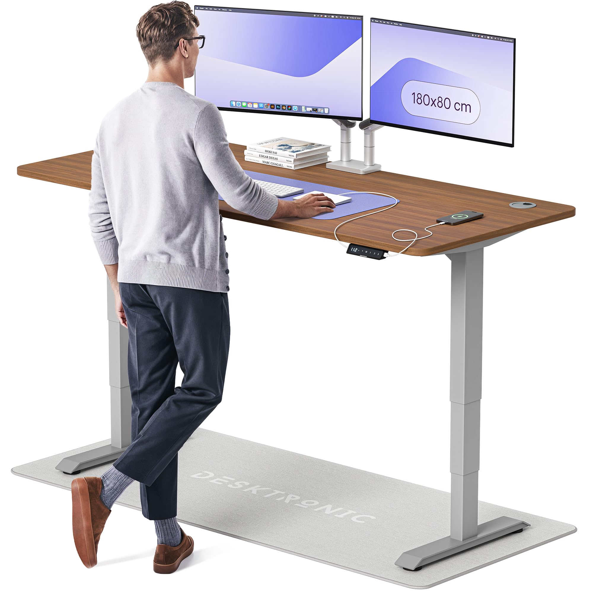Desktronic HomePro Höhenverstellbarer Schreibtisch 160 × 80 cm – Elektrischer Schreibtisch Mit Zwei Elektrischen Motoren, Touchscreen-Steuerung und Integrierten USB-A- und USB-C-Ladeanschlüssen