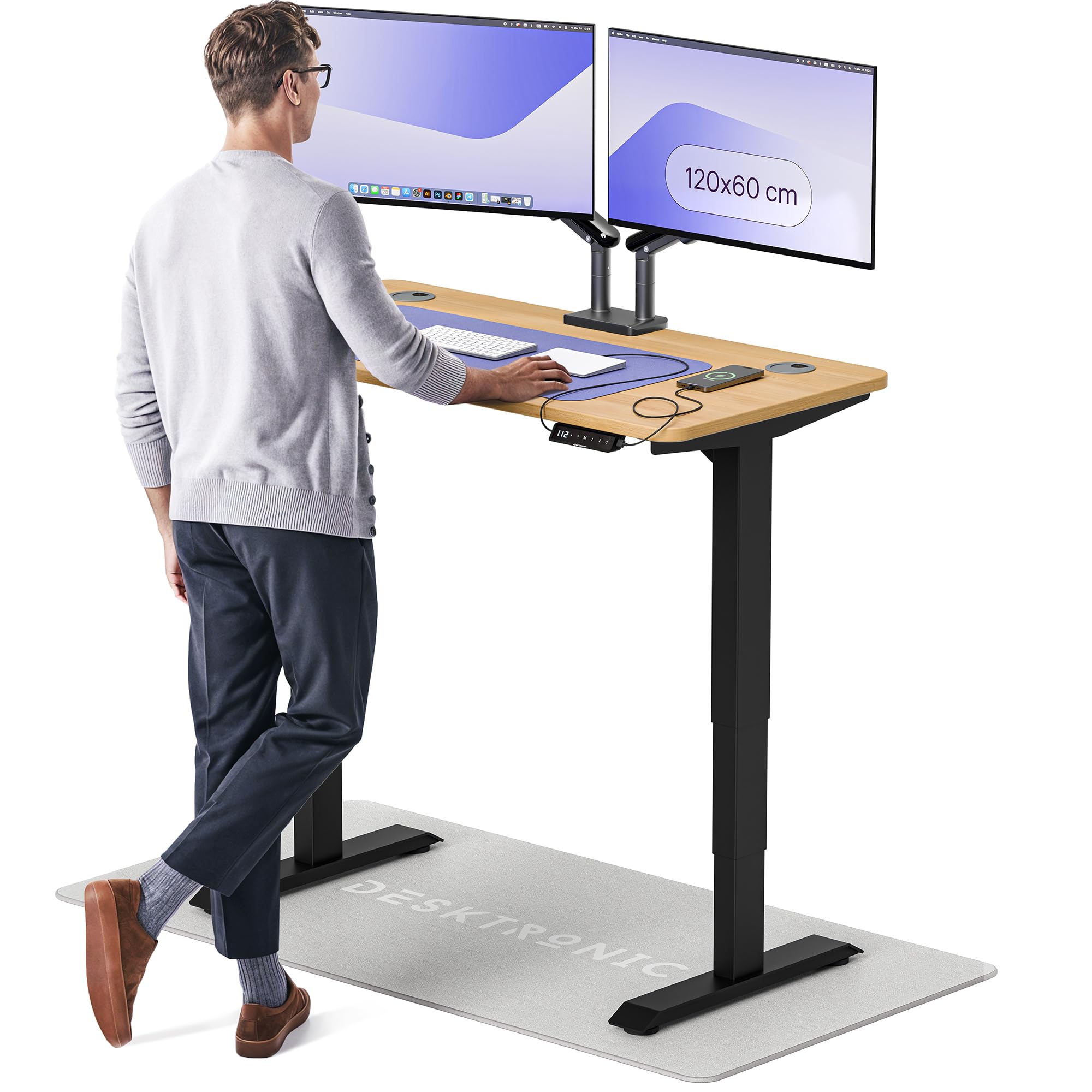 Desktronic HomePro Höhenverstellbarer Schreibtisch 160 × 80 cm – Elektrischer Schreibtisch Mit Zwei Elektrischen Motoren, Touchscreen-Steuerung und Integrierten USB-A- und USB-C-Ladeanschlüssen