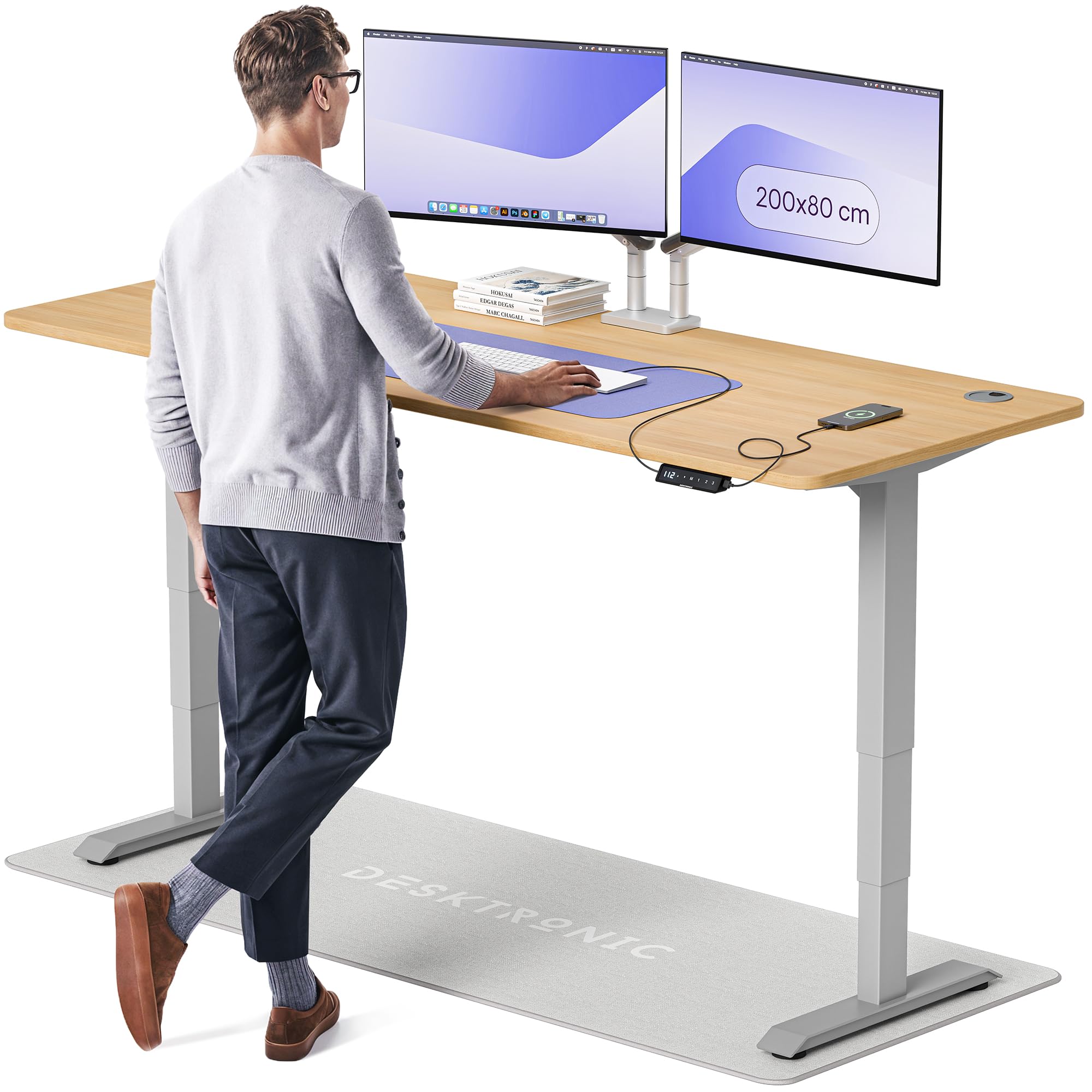 Desktronic HomePro Höhenverstellbarer Schreibtisch 160 × 80 cm – Elektrischer Schreibtisch Mit Zwei Elektrischen Motoren, Touchscreen-Steuerung und Integrierten USB-A- und USB-C-Ladeanschlüssen