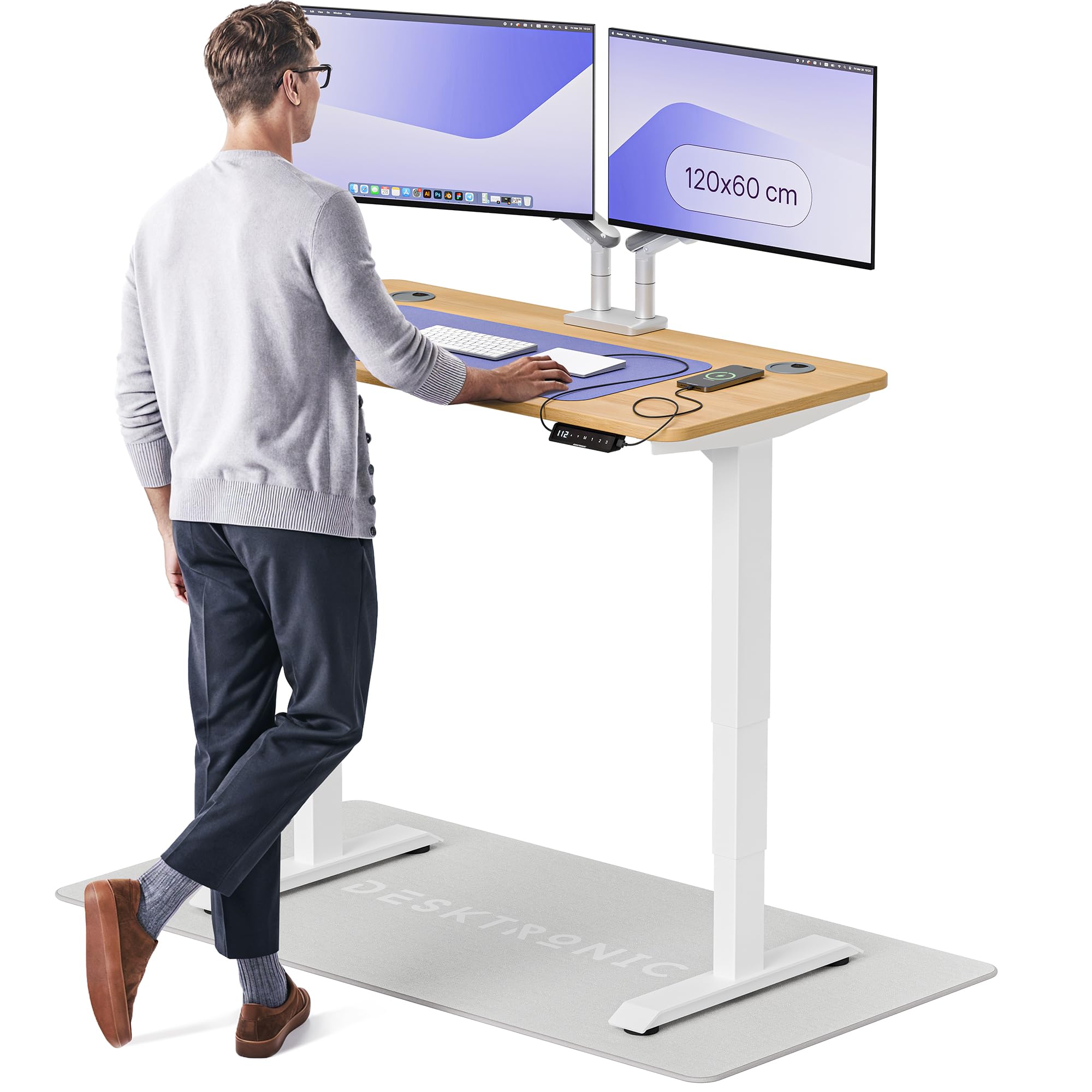 Desktronic HomePro Höhenverstellbarer Schreibtisch 160 × 80 cm – Elektrischer Schreibtisch Mit Zwei Elektrischen Motoren, Touchscreen-Steuerung und Integrierten USB-A- und USB-C-Ladeanschlüssen