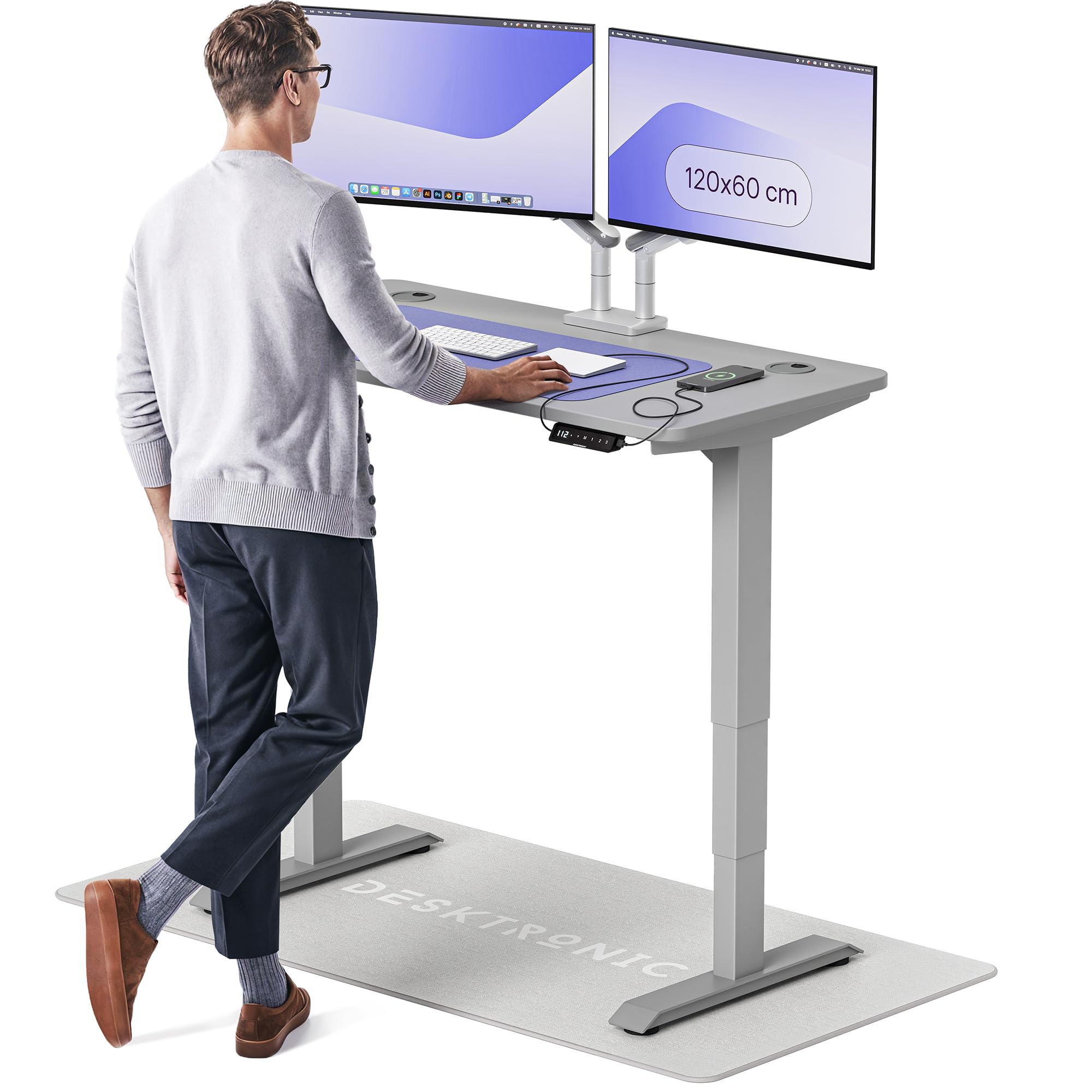 Desktronic HomePro Höhenverstellbarer Schreibtisch 160 × 80 cm – Elektrischer Schreibtisch Mit Zwei Elektrischen Motoren, Touchscreen-Steuerung und Integrierten USB-A- und USB-C-Ladeanschlüssen