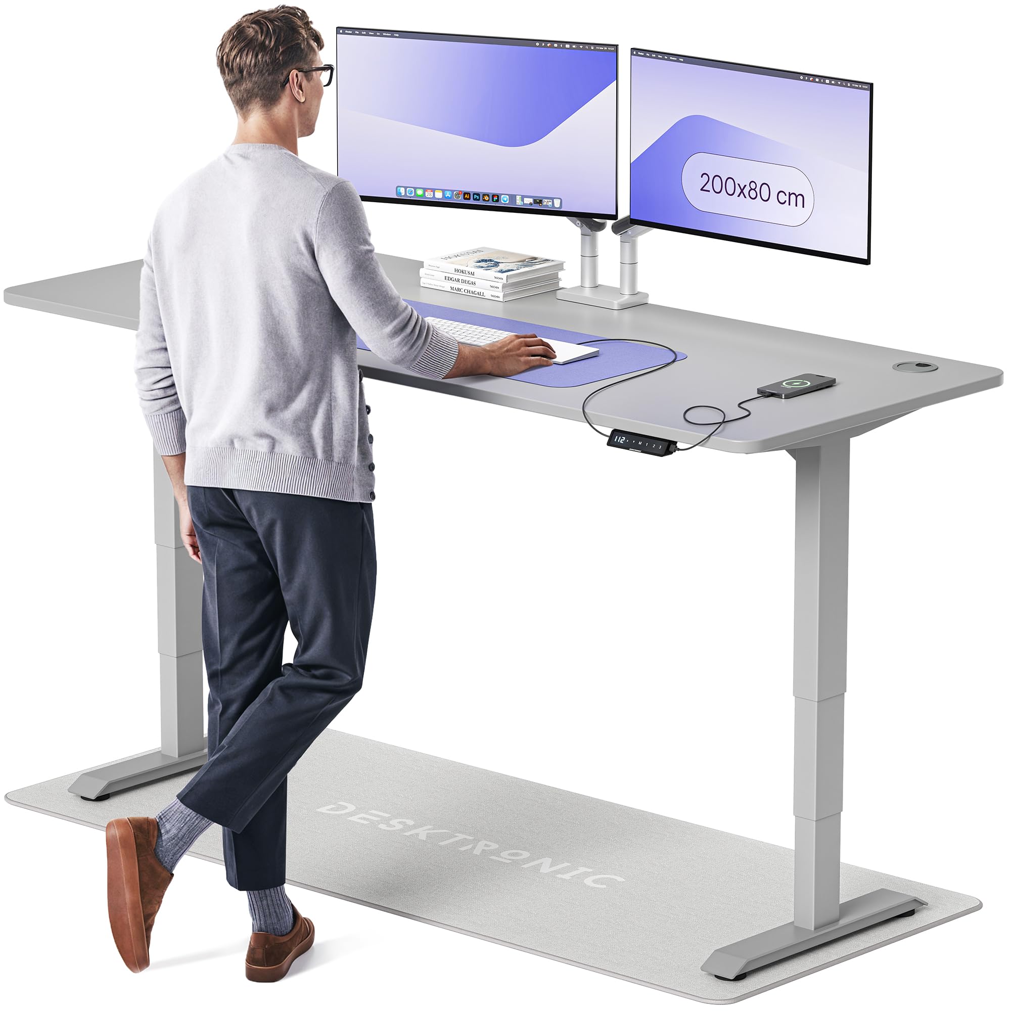 Desktronic HomePro Höhenverstellbarer Schreibtisch 160 × 80 cm – Elektrischer Schreibtisch Mit Zwei Elektrischen Motoren, Touchscreen-Steuerung und Integrierten USB-A- und USB-C-Ladeanschlüssen