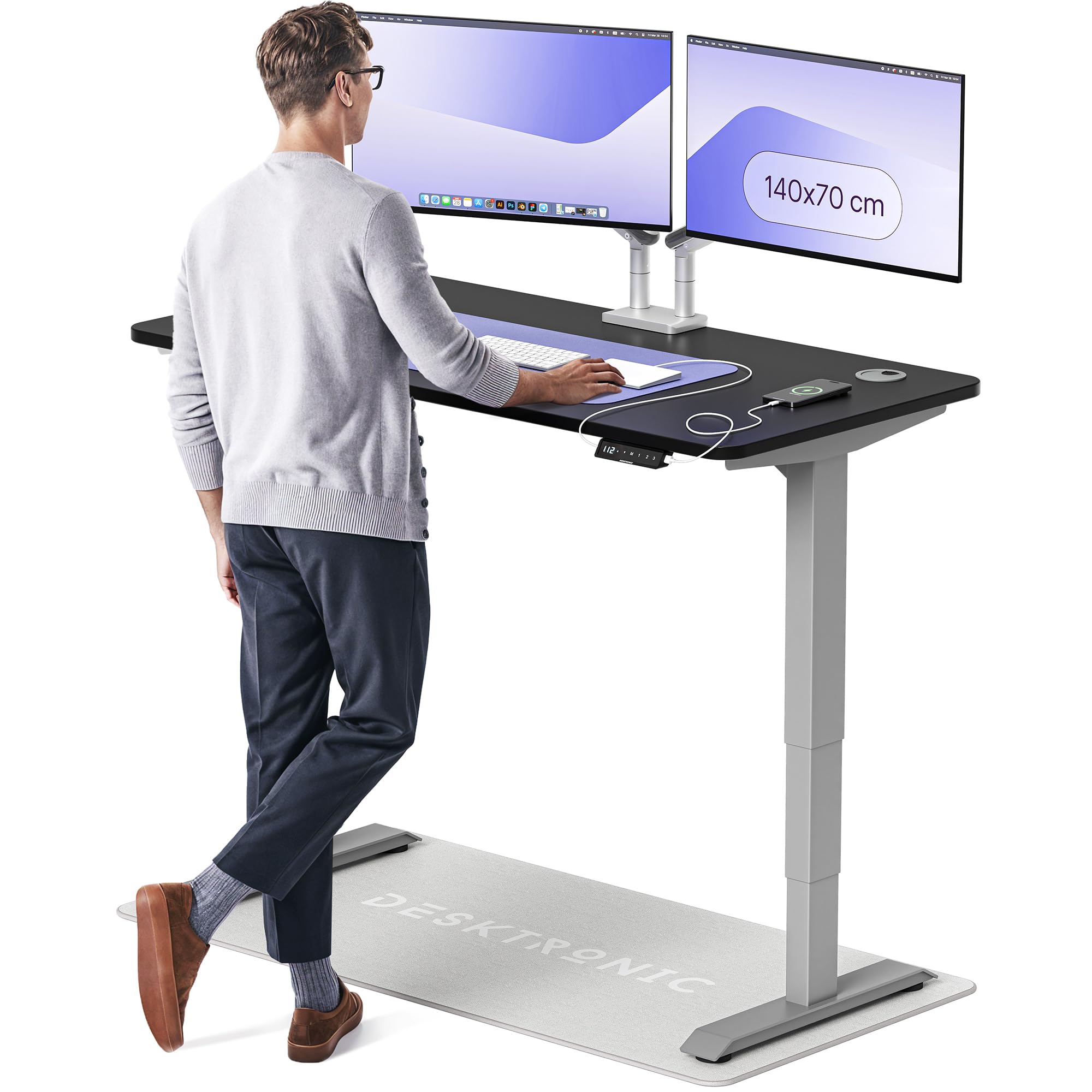 Desktronic HomePro Höhenverstellbarer Schreibtisch 160 × 80 cm – Elektrischer Schreibtisch Mit Zwei Elektrischen Motoren, Touchscreen-Steuerung und Integrierten USB-A- und USB-C-Ladeanschlüssen