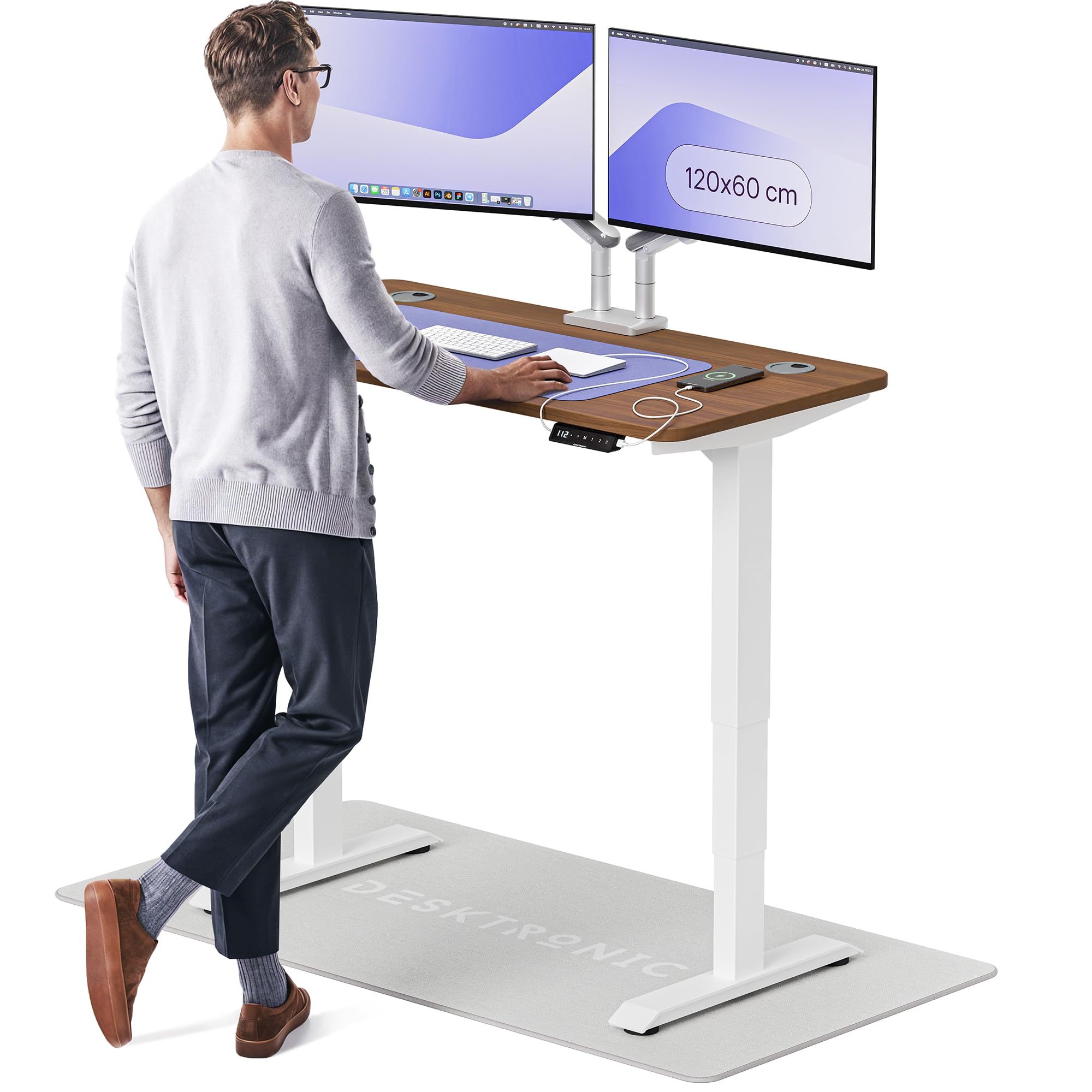 Desktronic HomePro Höhenverstellbarer Schreibtisch 160 × 80 cm – Elektrischer Schreibtisch Mit Zwei Elektrischen Motoren, Touchscreen-Steuerung und Integrierten USB-A- und USB-C-Ladeanschlüssen