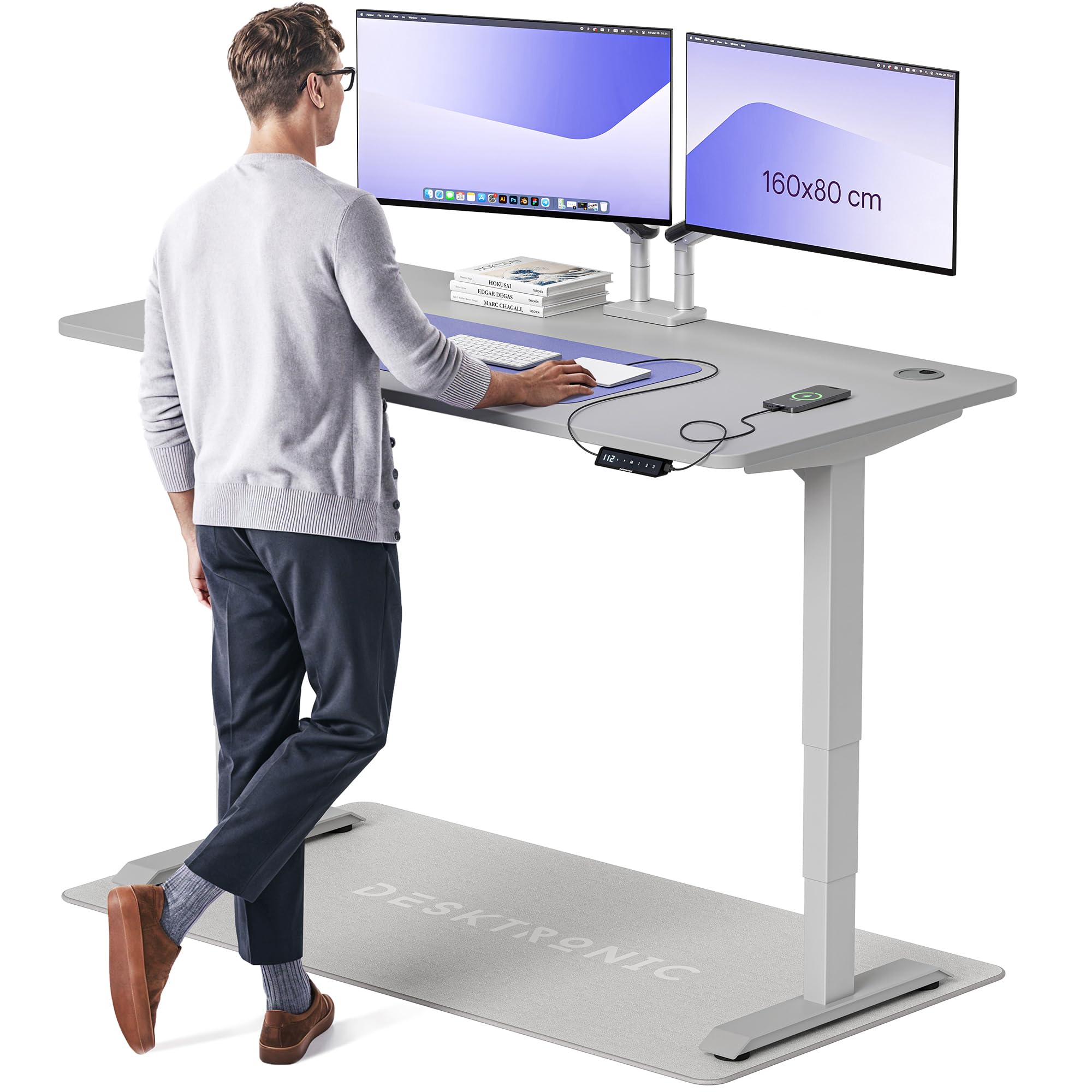 Desktronic HomePro Höhenverstellbarer Schreibtisch 160 × 80 cm – Elektrischer Schreibtisch Mit Zwei Elektrischen Motoren, Touchscreen-Steuerung und Integrierten USB-A- und USB-C-Ladeanschlüssen