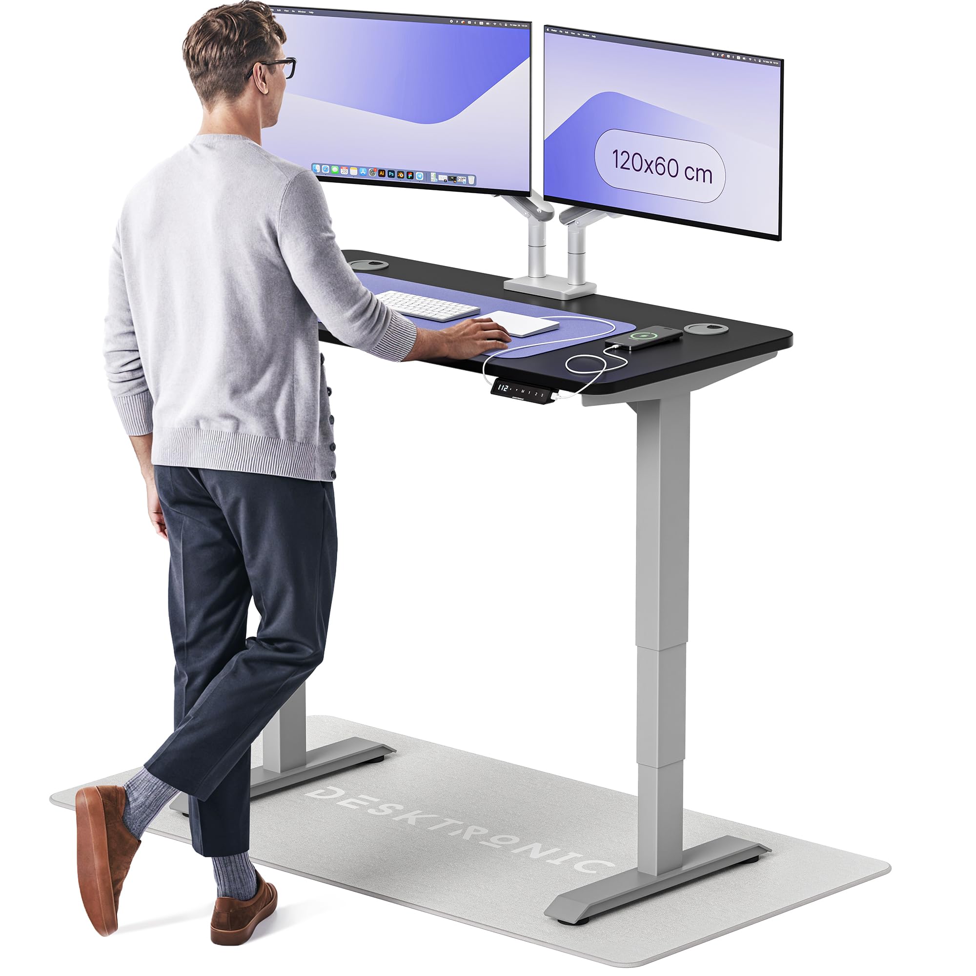 Desktronic HomePro Höhenverstellbarer Schreibtisch 160 × 80 cm – Elektrischer Schreibtisch Mit Zwei Elektrischen Motoren, Touchscreen-Steuerung und Integrierten USB-A- und USB-C-Ladeanschlüssen