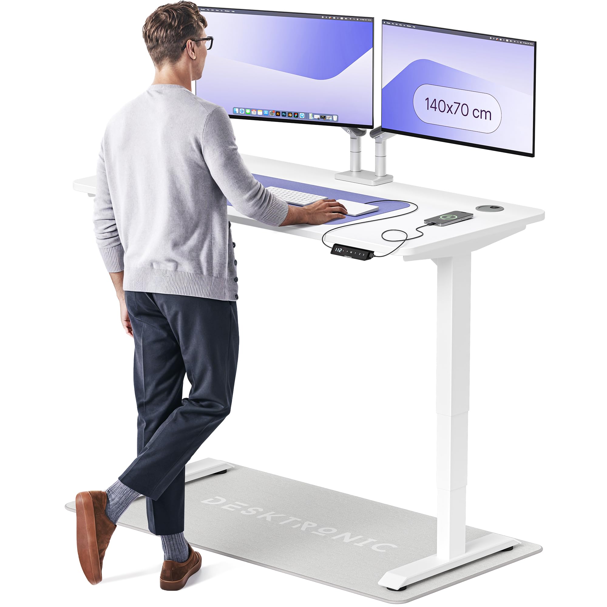 Desktronic HomePro Höhenverstellbarer Schreibtisch 160 × 80 cm – Elektrischer Schreibtisch Mit Zwei Elektrischen Motoren, Touchscreen-Steuerung und Integrierten USB-A- und USB-C-Ladeanschlüssen