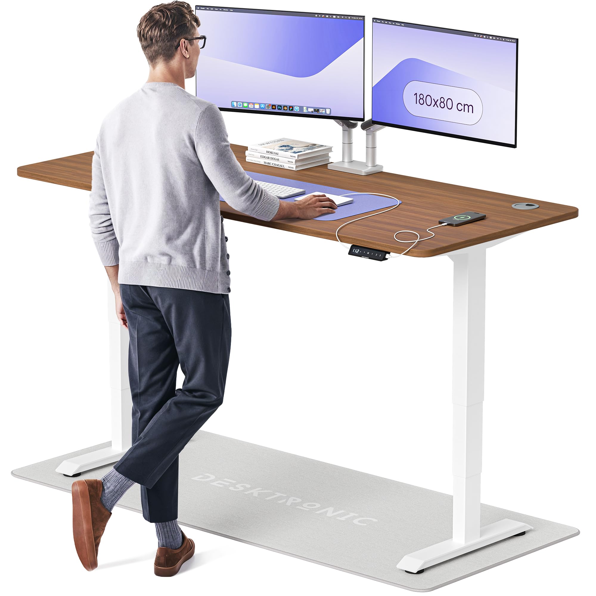 Desktronic HomePro Höhenverstellbarer Schreibtisch 160 × 80 cm – Elektrischer Schreibtisch Mit Zwei Elektrischen Motoren, Touchscreen-Steuerung und Integrierten USB-A- und USB-C-Ladeanschlüssen