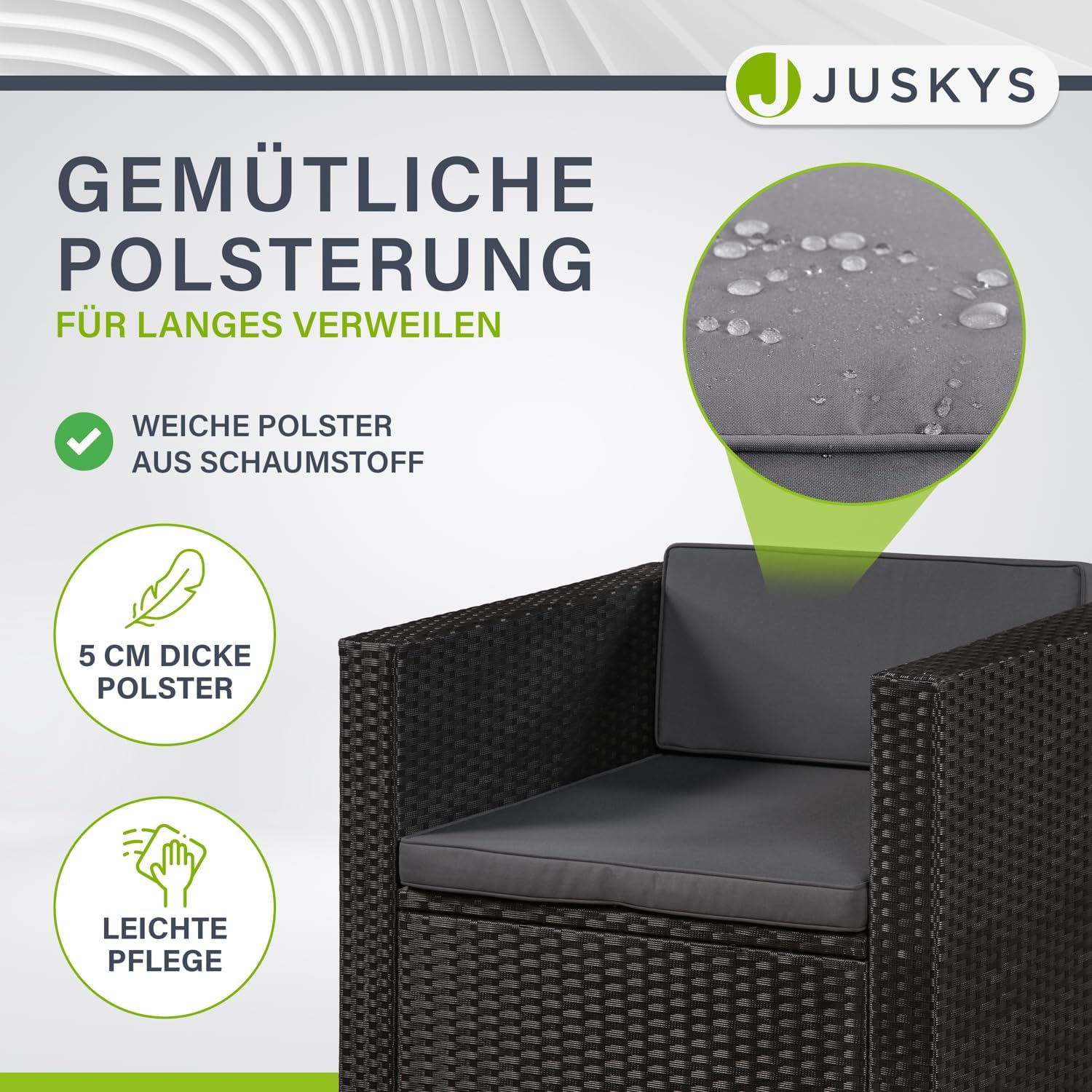 Juskys Polyrattan Lounge Punta Cana L für 4-5 Personen mit 3er Sofa, Sessel, Hocker, Tisch & Kissen, Sitzgruppe für Garten, Terrasse und Balkon, Gartenmöbel Set wetterfest - Schwarz/Grau